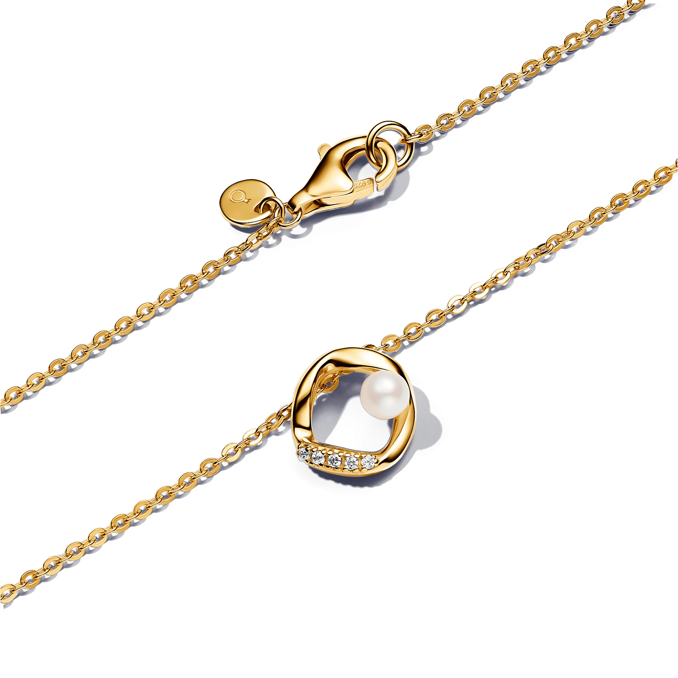 14K Gold-Plated Collier With White Treated Freshwater Cultured Pearl And Clear Cubic Zirconia - Image 3