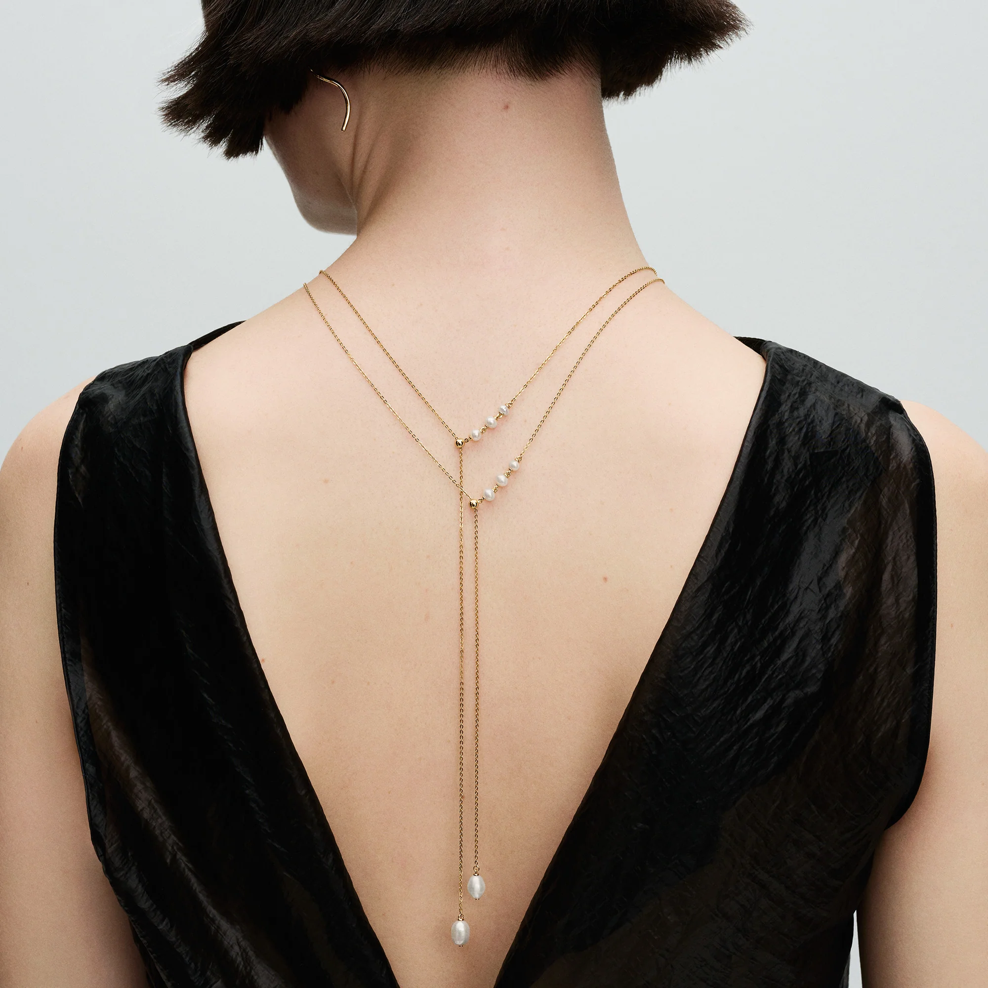 14K Gold-Plated Drop Necklace With White Treated Freshwater Cultured Pearl And Sliding Clasp - Image 3
