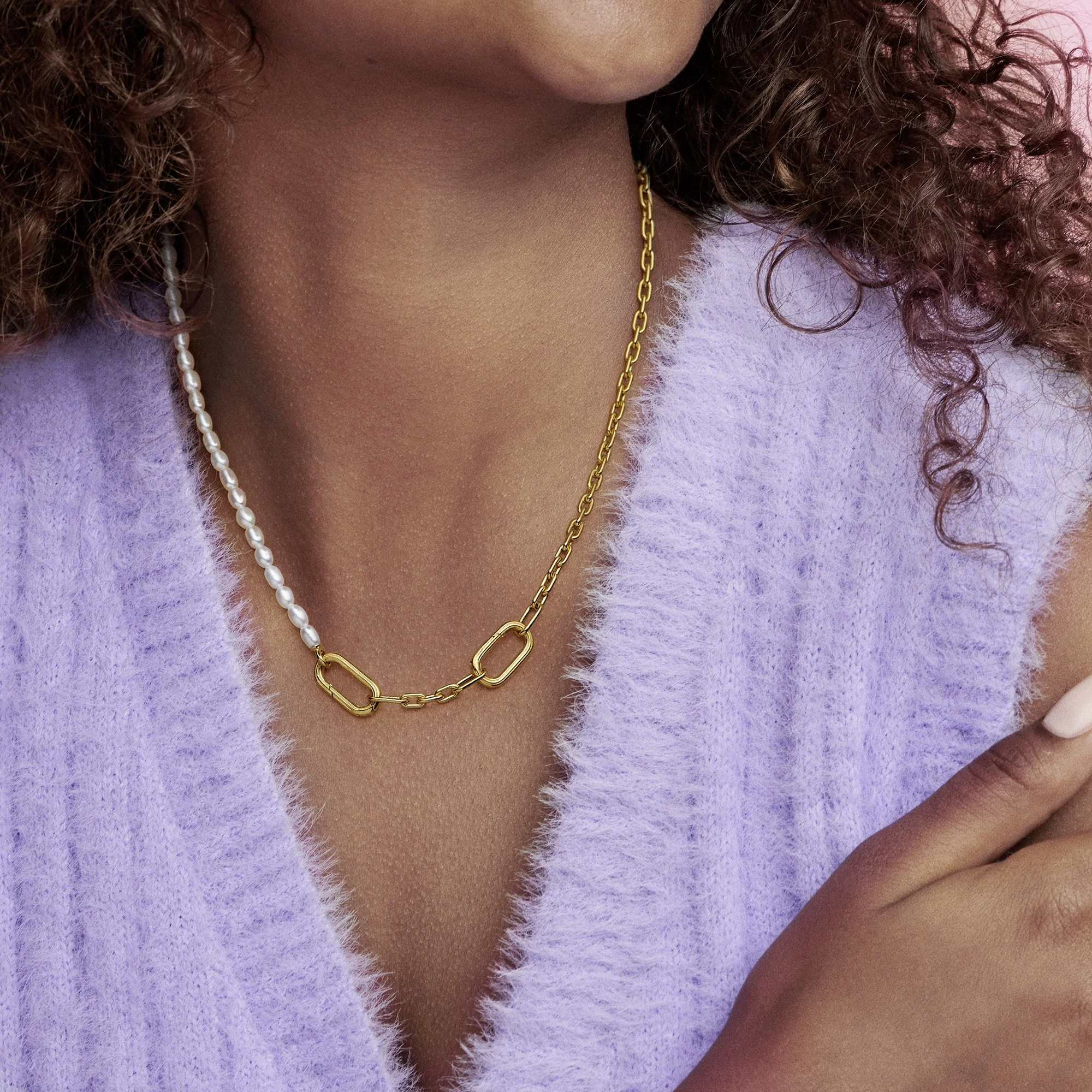 14K Gold-Plated Link And Freshwater Cultured Pearl Necklace - Image 4