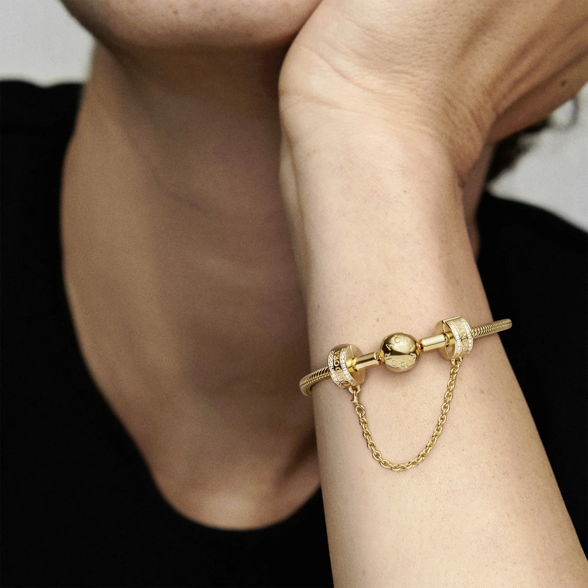14K Gold-Plated Logo Safety Chain With Clear Cubic Zirconia And Silicone Grip - Image 2
