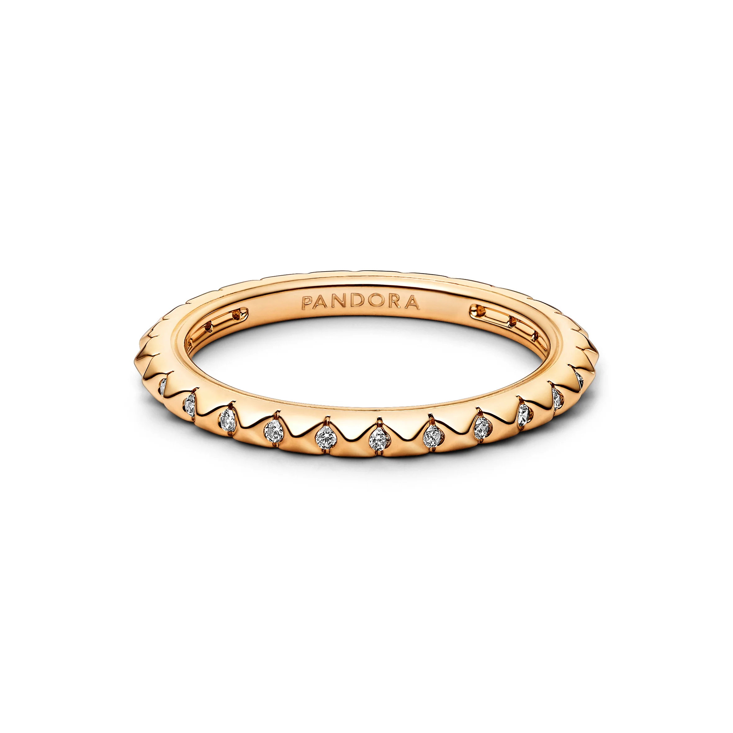 14K Gold-Plated Pyramid Studded Ring With Clear Cubic Zirconia - Image 3