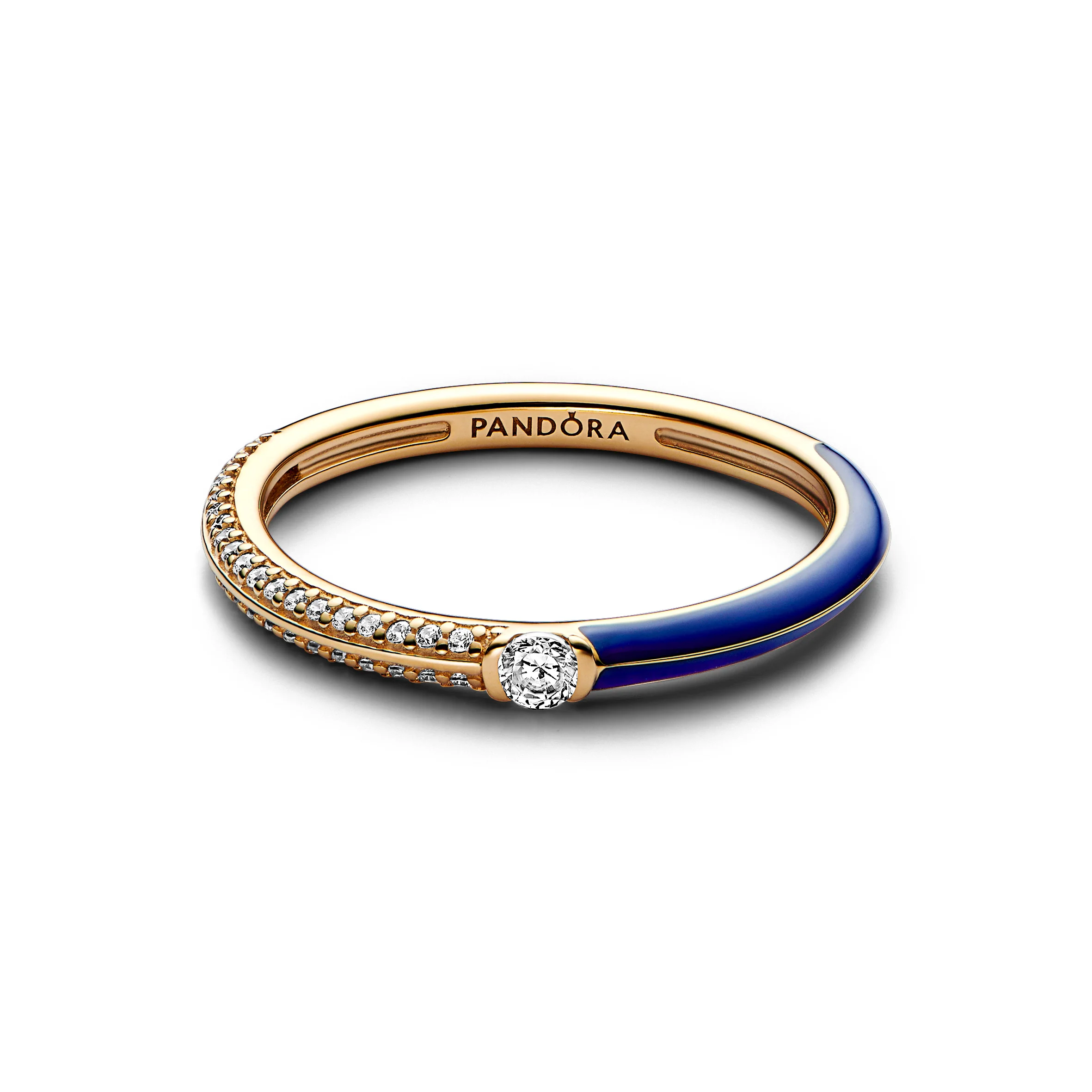 14K Gold-Plated Ring With Blue Enamel And Clear Cubic Zirconia - Image 4
