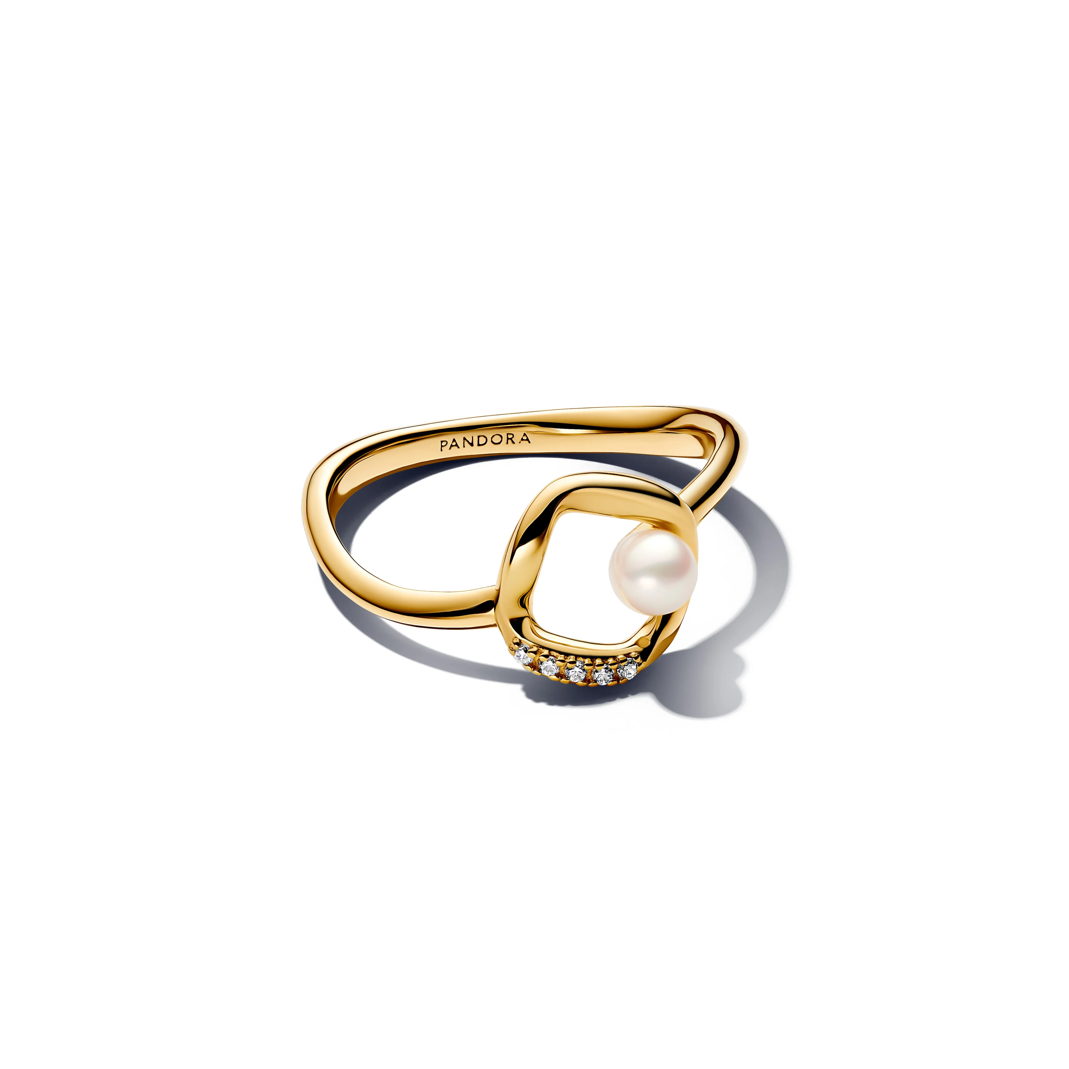 14K Gold-Plated Ring With Treated White Freshwater Cultured Pearl And Clear Cubic Zirconia - Image 3