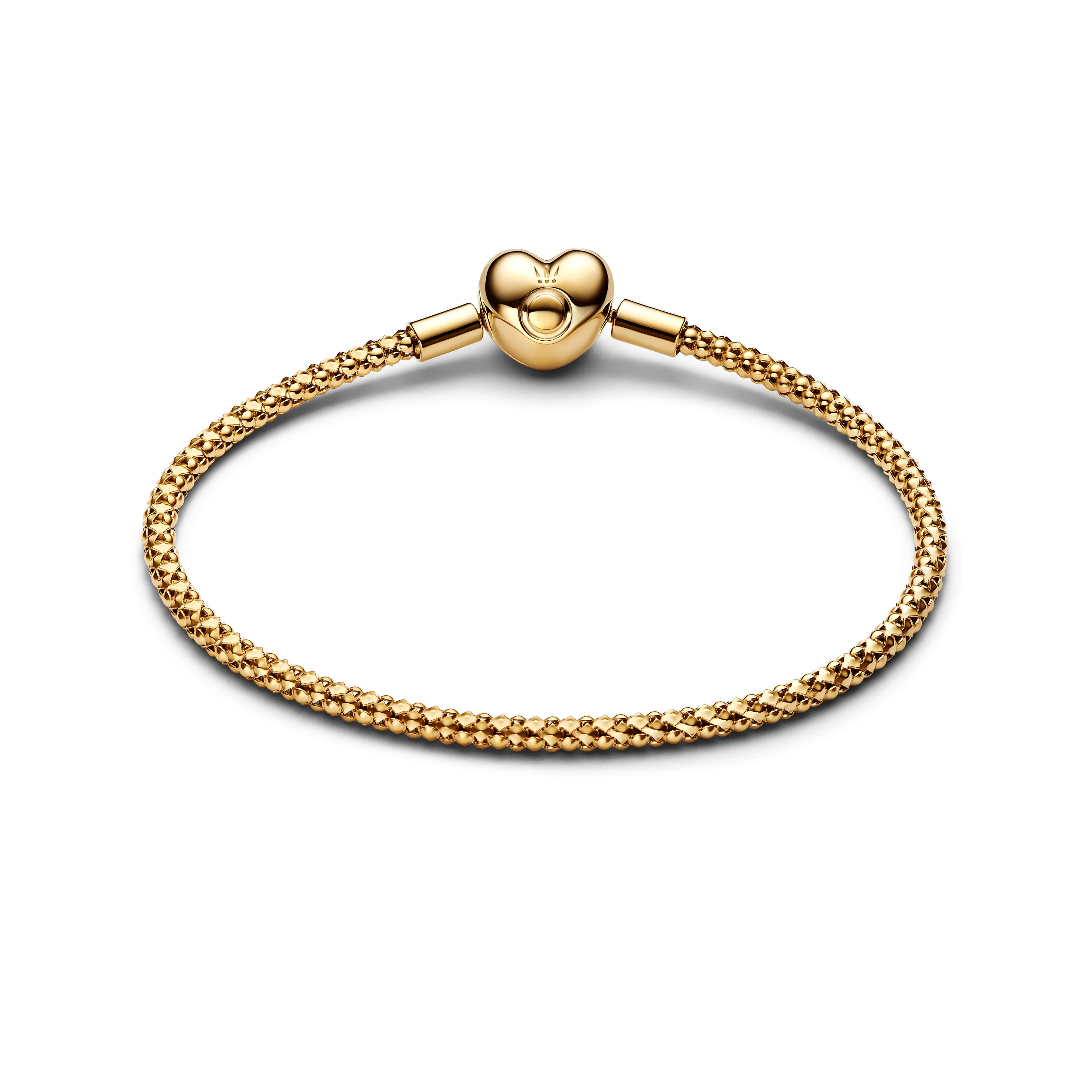 14K Gold-Plated Studded Chain Bracelet With Heart Clasp - Image 2