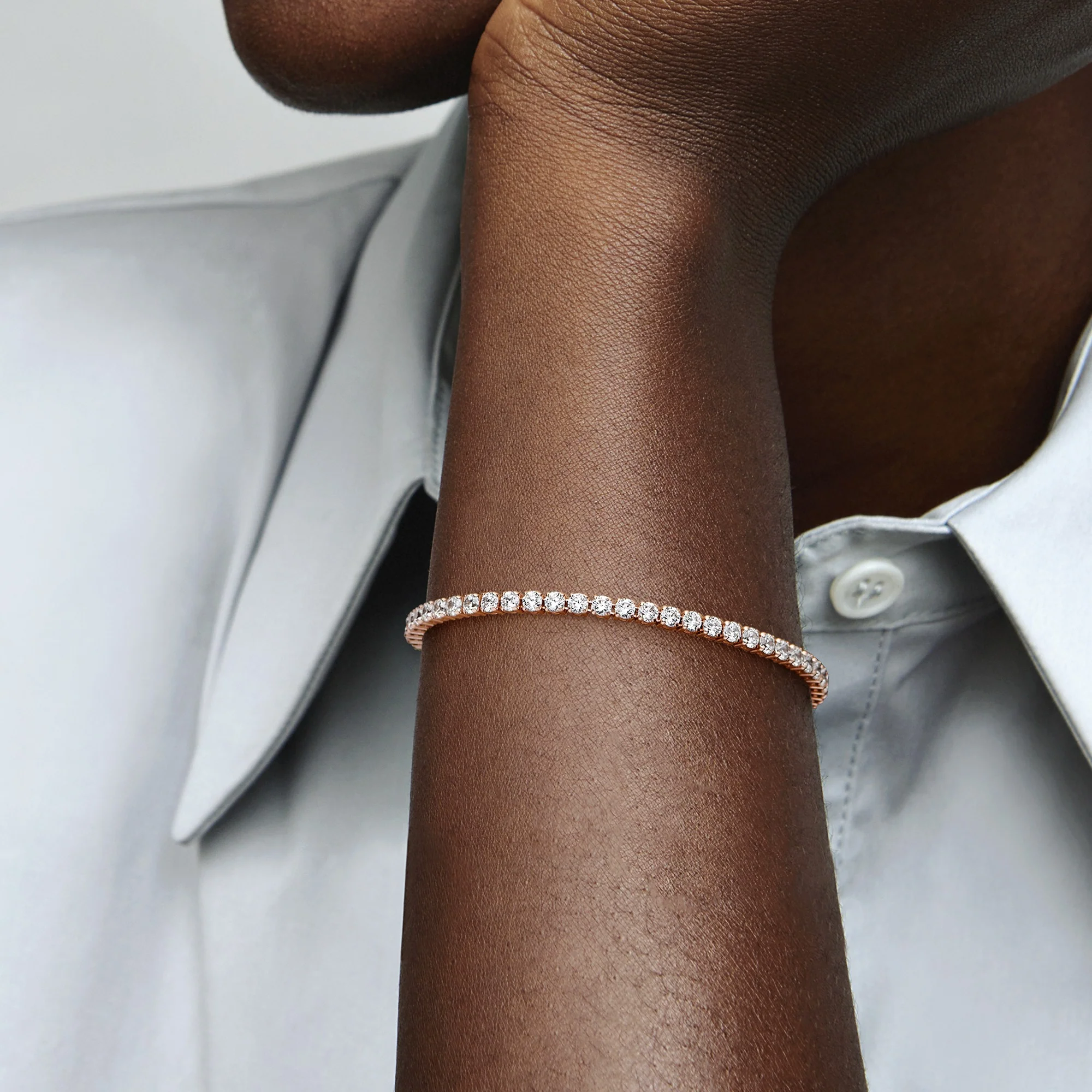14K Rose Gold-Plated Bracelet With Clear Cubic Zirconia - Image 2