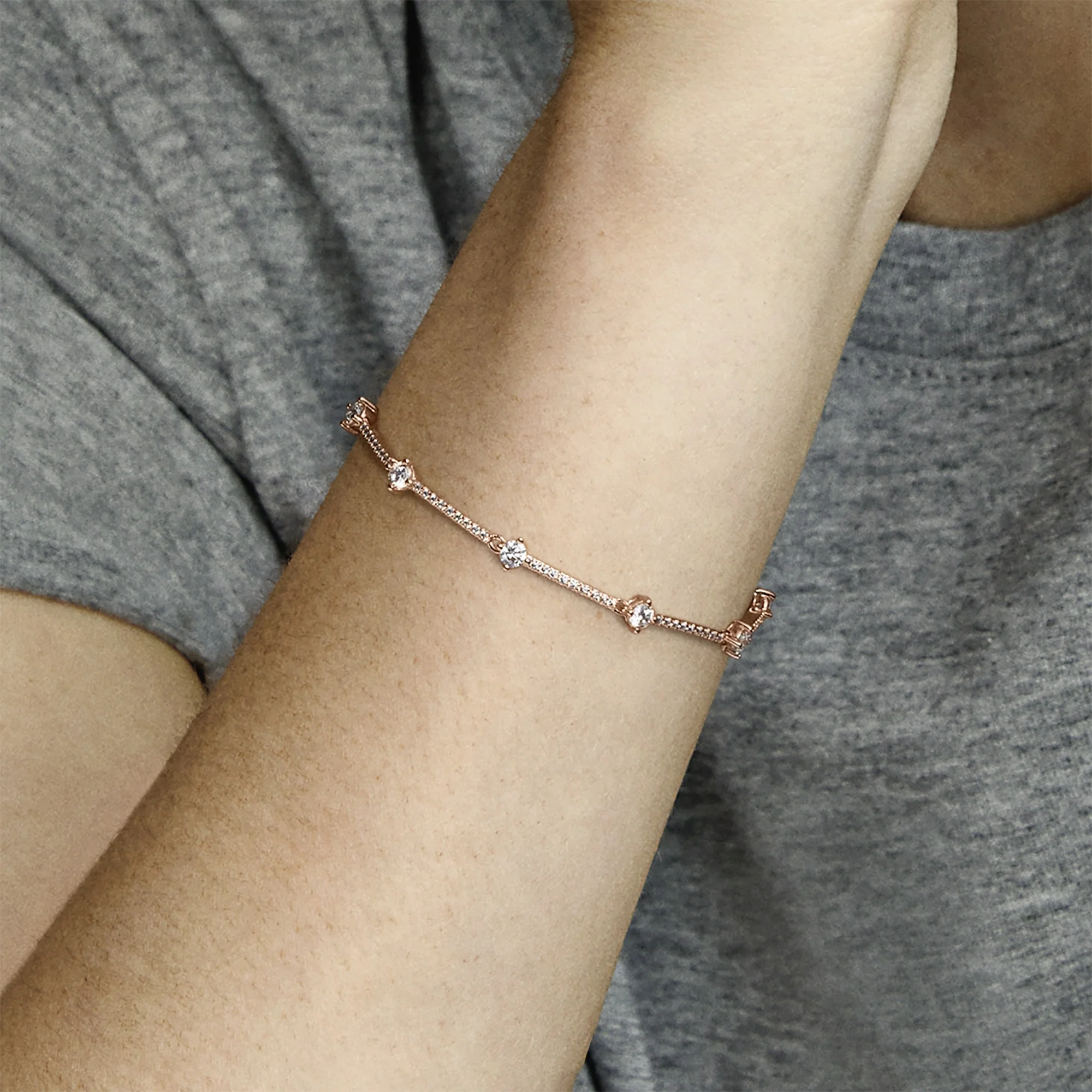 14K Rose Gold-Plated Bracelet With Clear Cubic Zirconia - Image 2