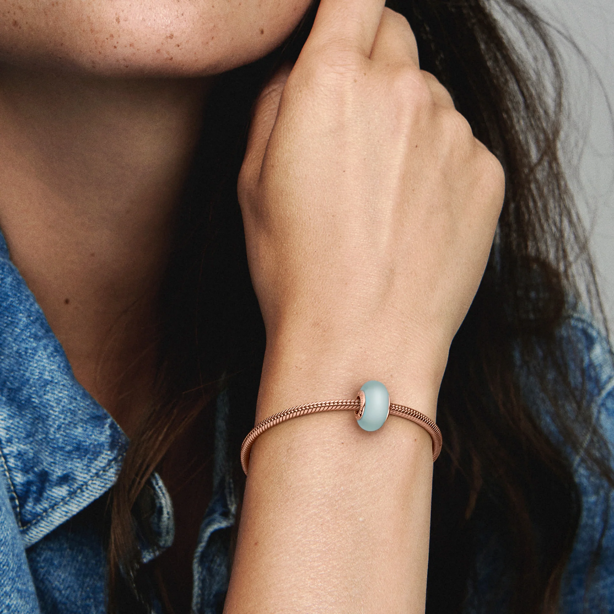 14K Rose Gold-Plated Charm With Frosted Blue Murano Glass - Image 2