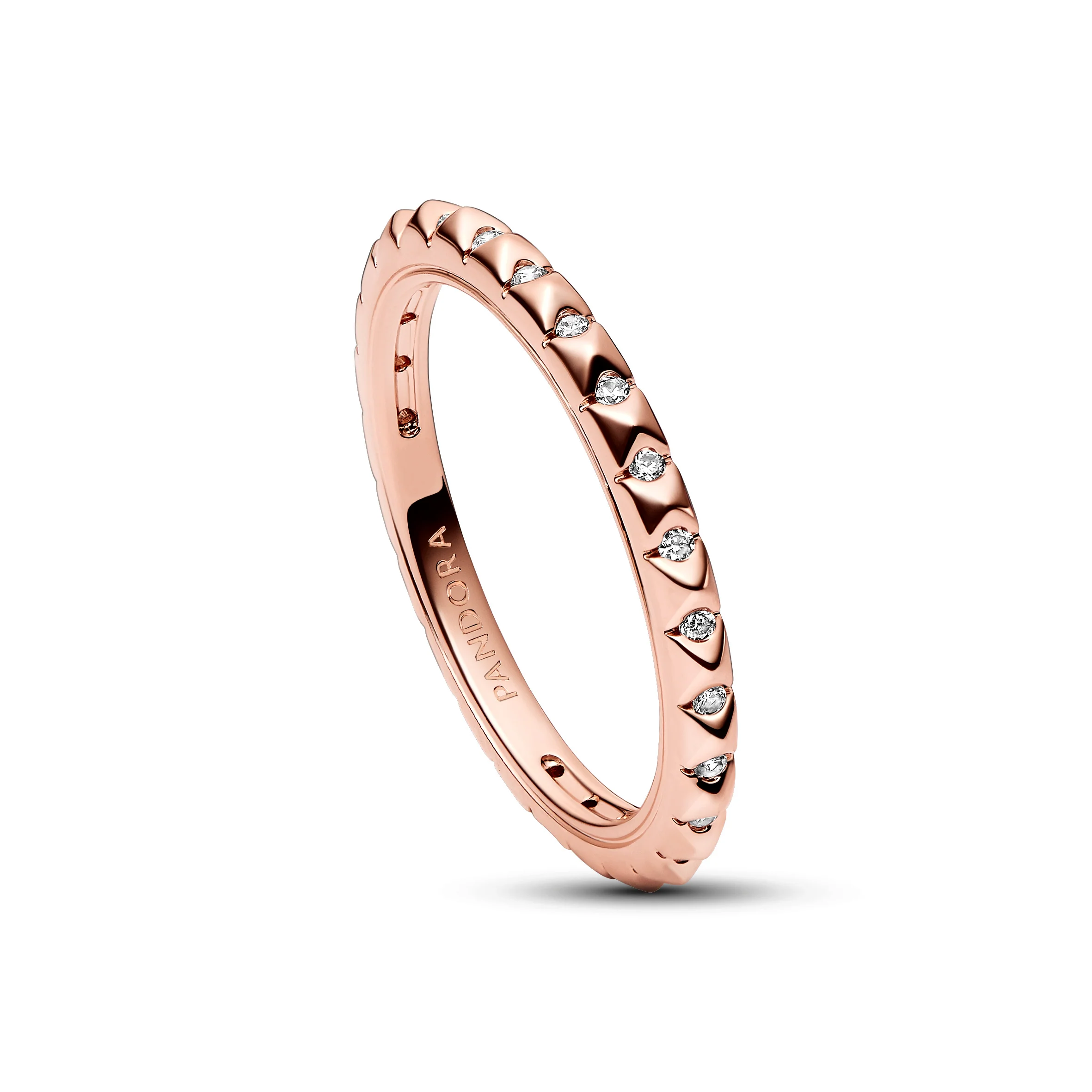 14K Rose Gold-Plated Pyramid Studded Ring With Clear Cubic Zirconia - Image 4