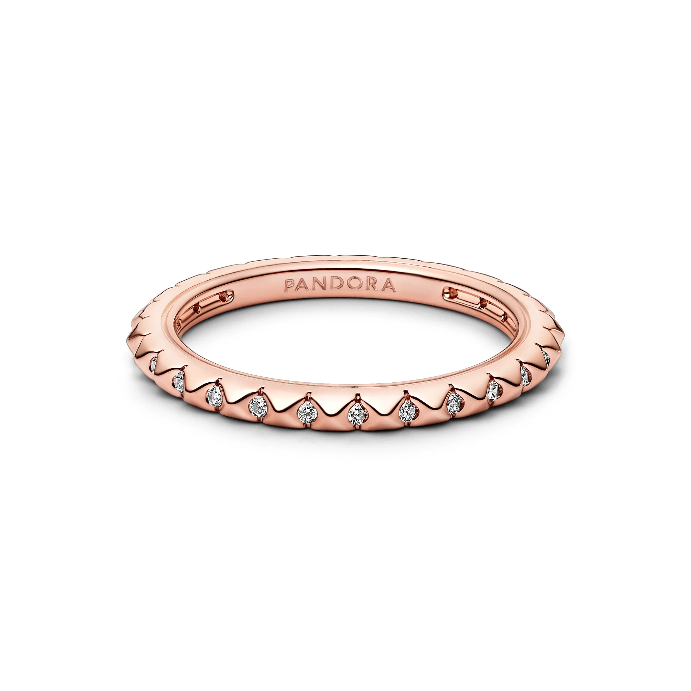 14K Rose Gold-Plated Pyramid Studded Ring With Clear Cubic Zirconia - Image 5