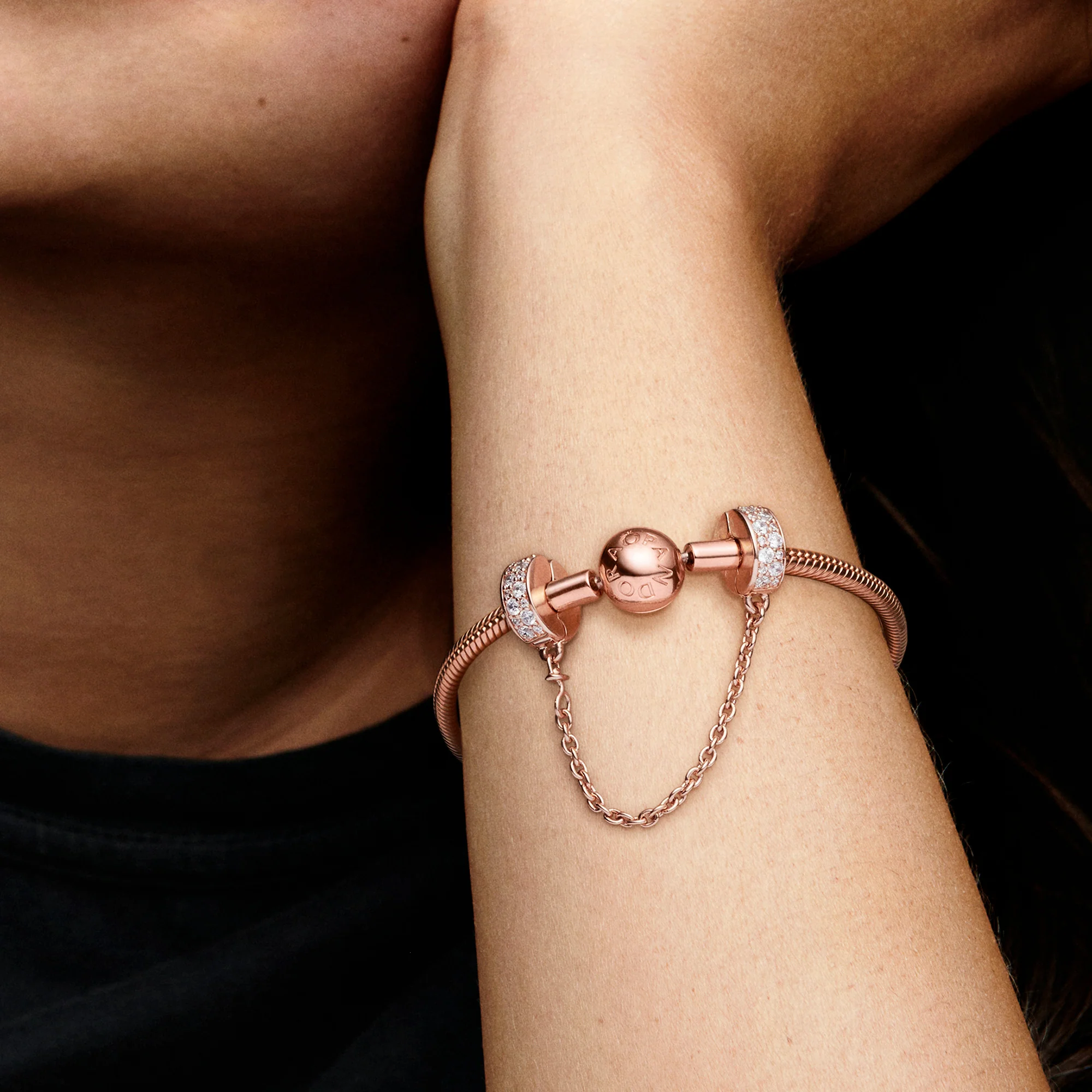 14K Rose Gold-Plated Safety Chain With Clear Cubic Zirconia And Silicone Grip - Image 2