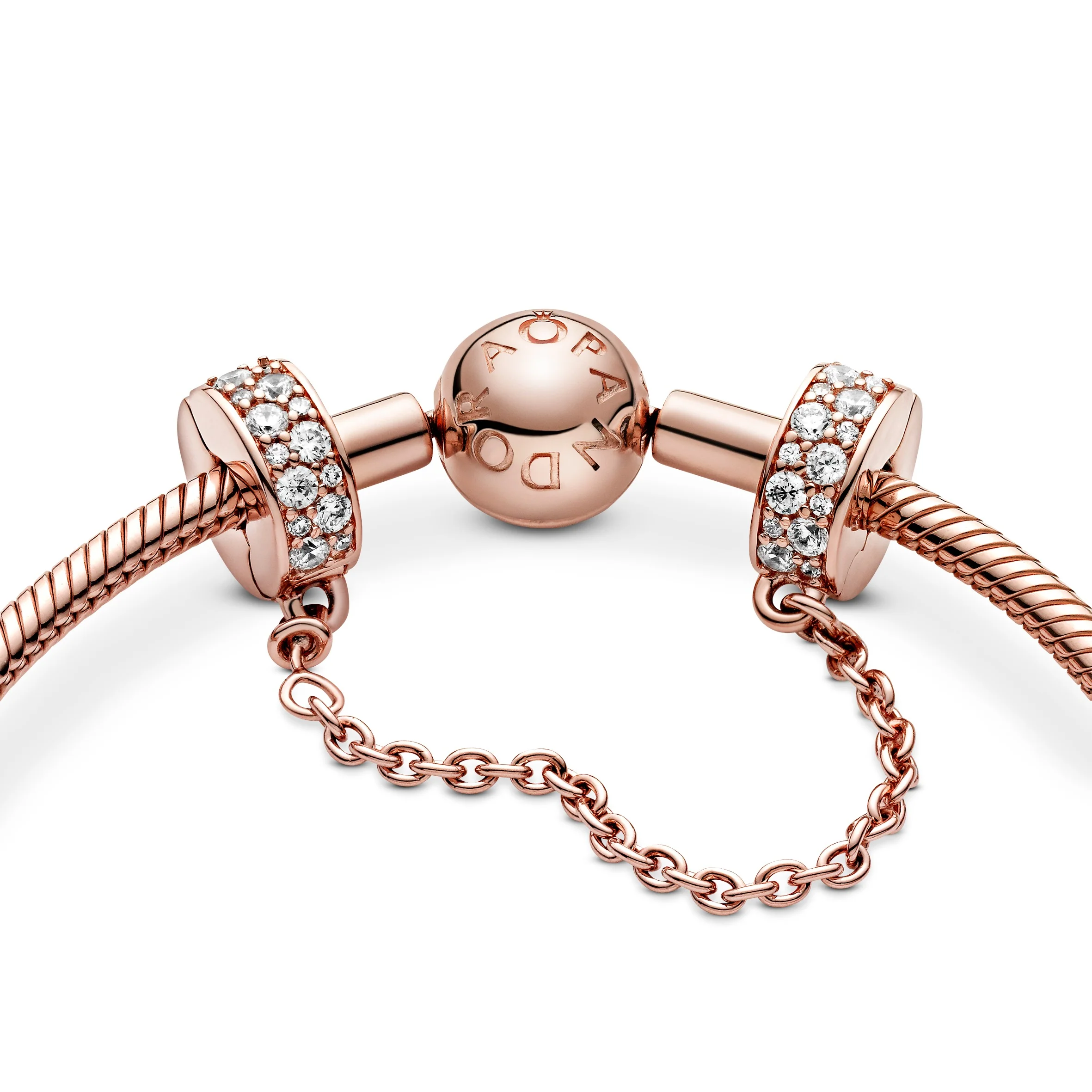 14K Rose Gold-Plated Safety Chain With Clear Cubic Zirconia And Silicone Grip - Image 3