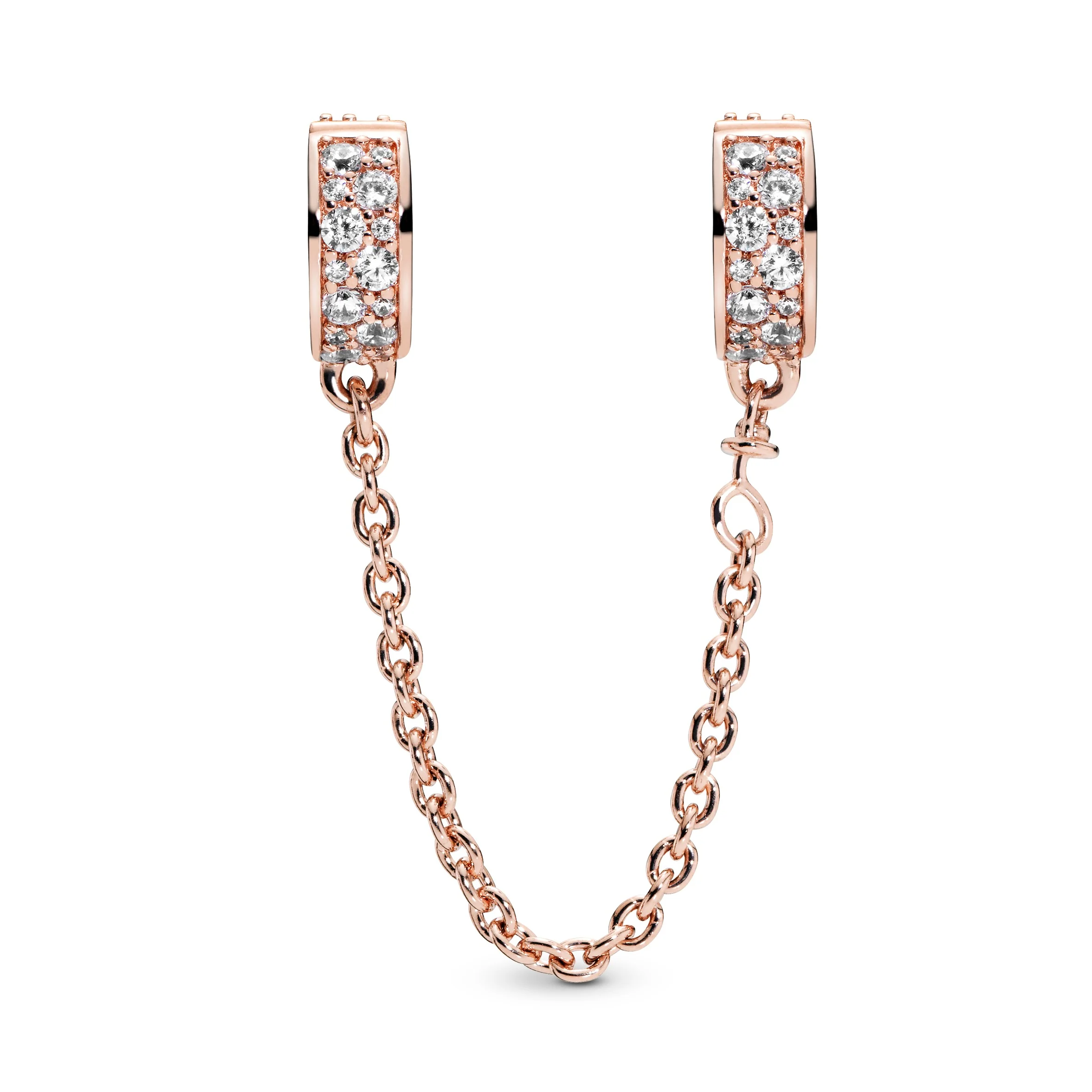 14K Rose Gold-Plated Safety Chain With Clear Cubic Zirconia And Silicone Grip - Image 4