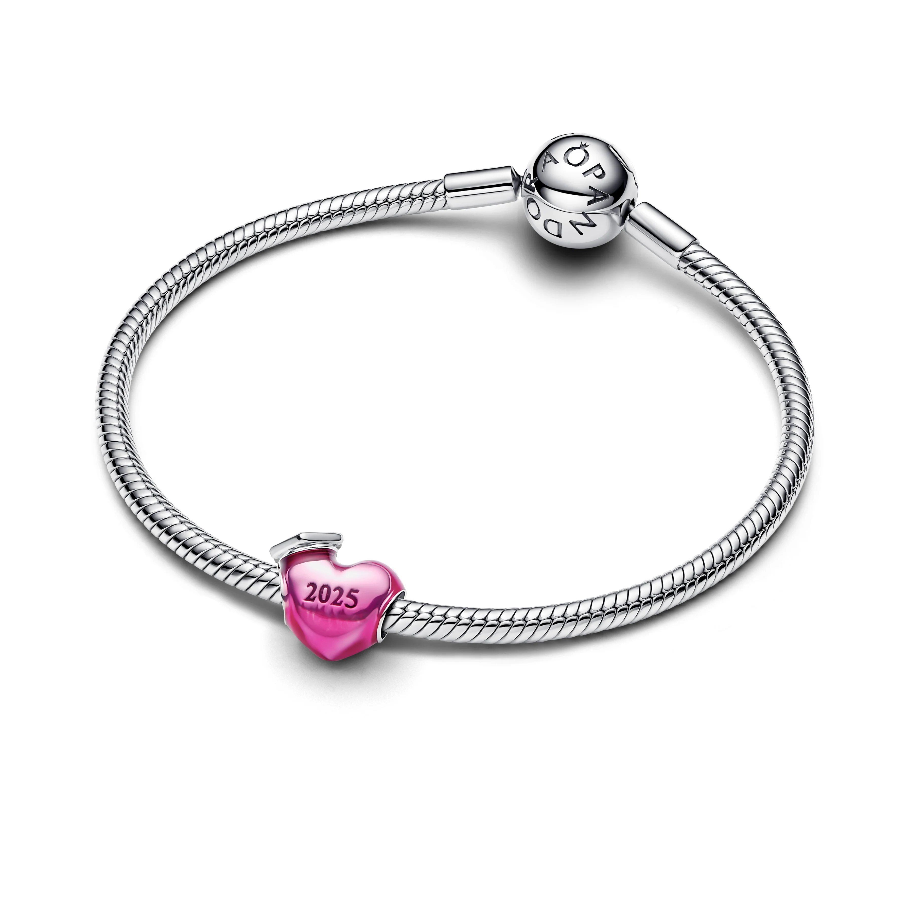 2025 Graduation Heart Sterling Silver Charm With Transparent Pink Enamel - Image 4