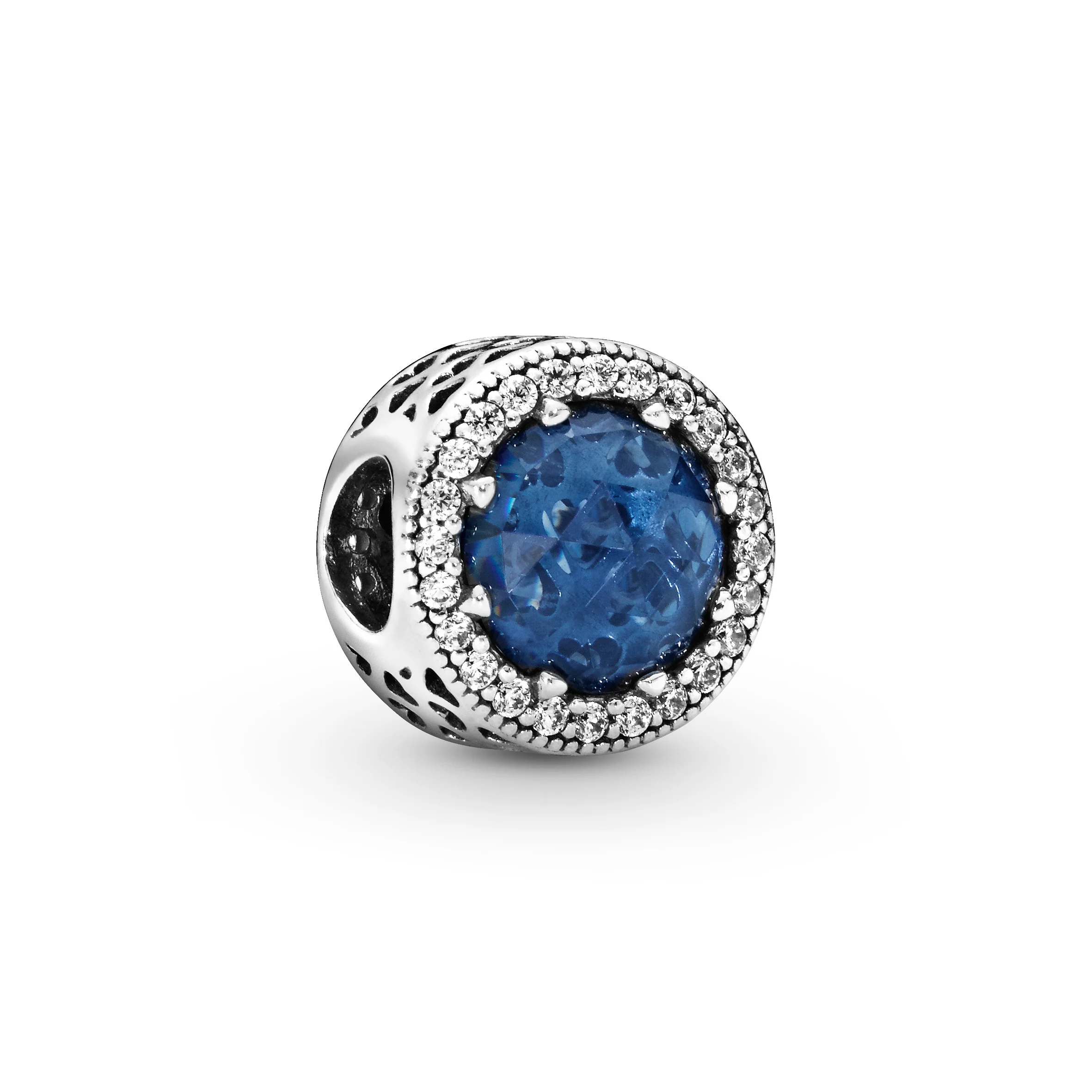 Abstract Silver Charm With Moonlight Blue Crystal And Clear Cubic Zirconia