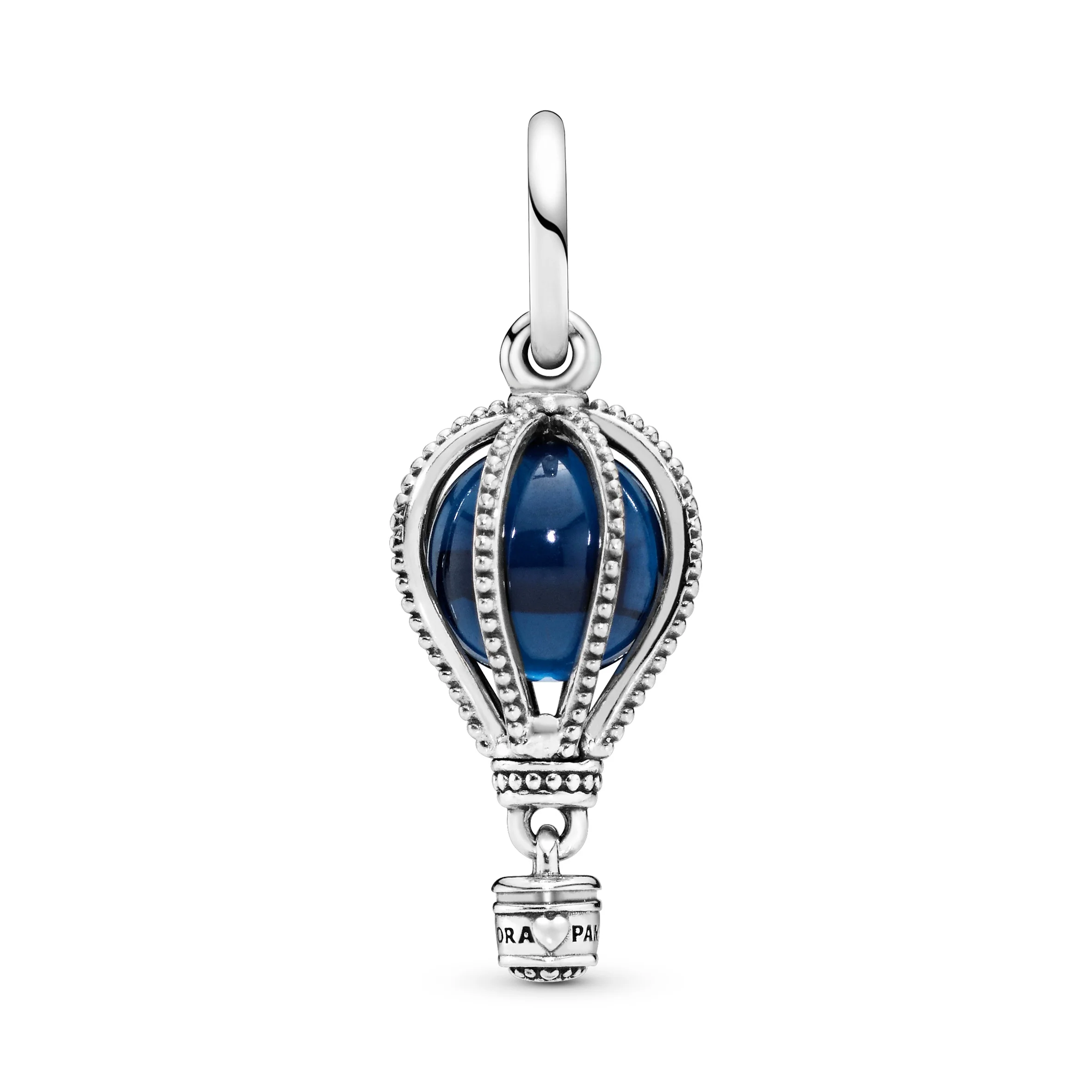 Air Balloon Silver Dangle With Encased Moonlight Blue Crystal