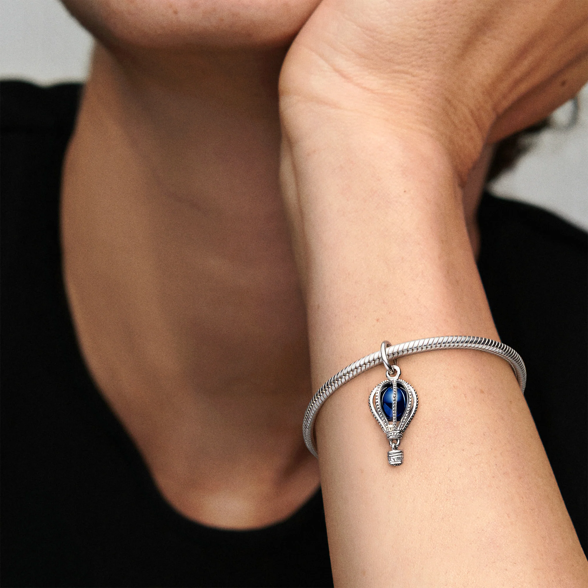 Air Balloon Silver Dangle With Encased Moonlight Blue Crystal - Image 3