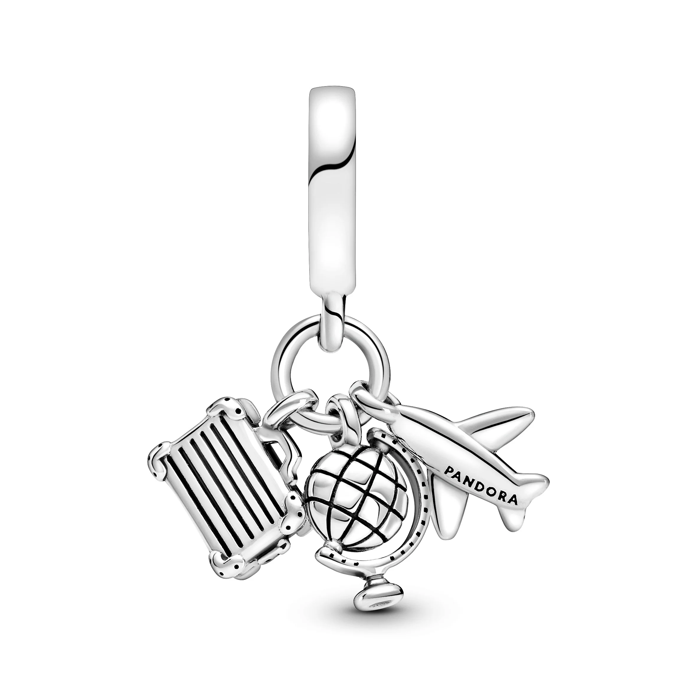 Airplane, Globe And Suitcase Sterling Silver Dangle With Pink Enamel - Image 4