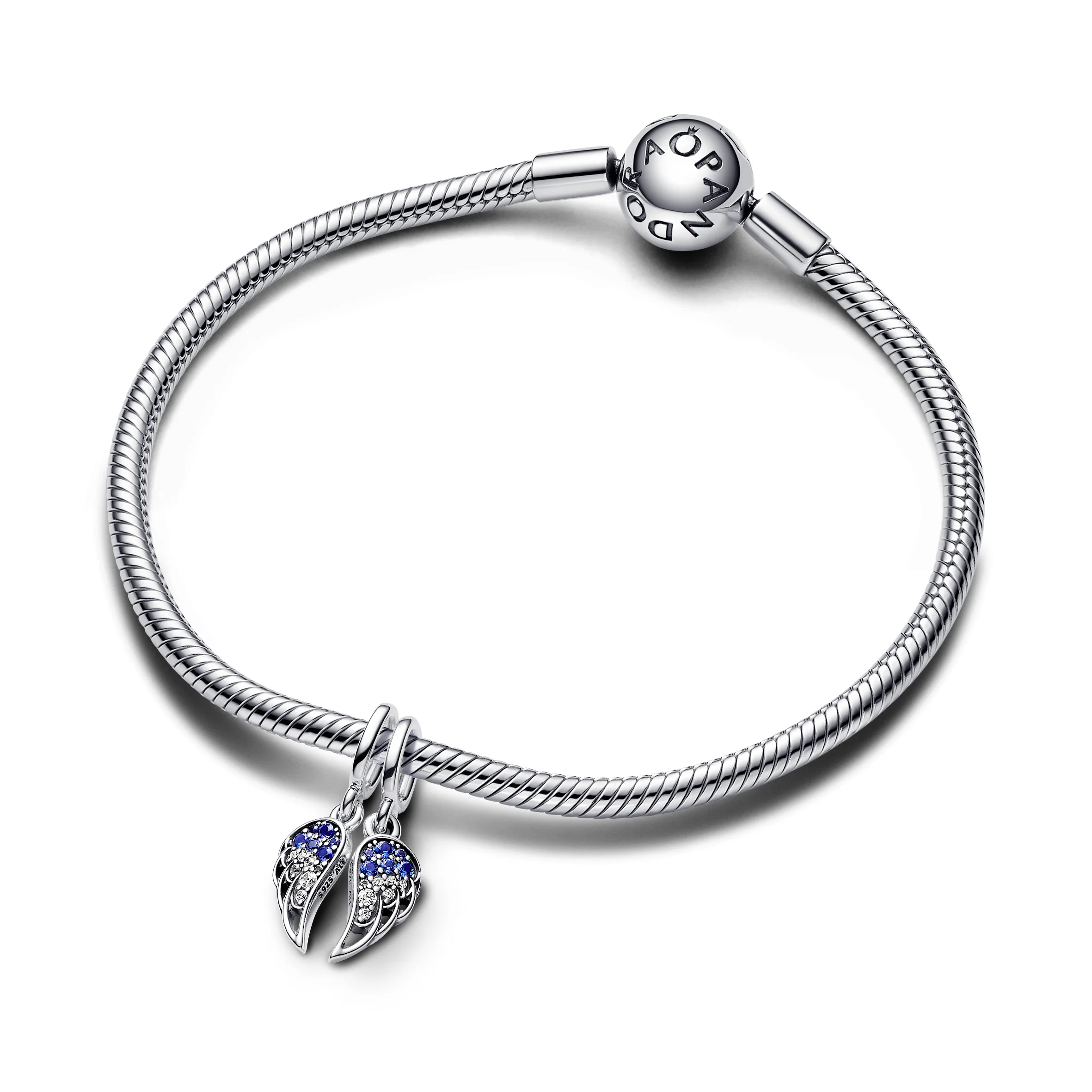 Angel Wings Sterling Silver Splittable Dangle With Stellar Blue, Skylight Blue Crystal And Clear Cubic Zirconia - Image 4