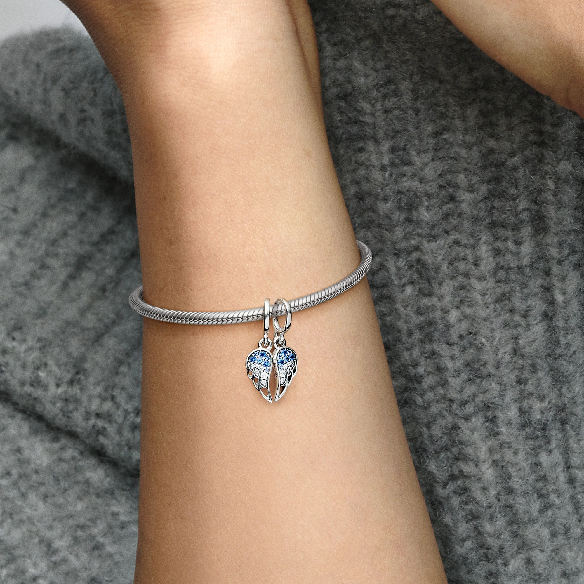 Angel Wings Sterling Silver Splittable Dangle With Stellar Blue, Skylight Blue Crystal And Clear Cubic Zirconia - Image 5