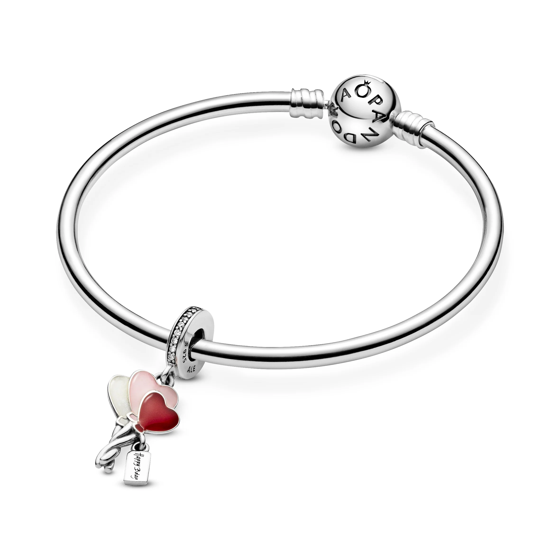 Balloons Silver Dangle With Clear Cubic Zirconia, Shimmering Silver, Pink And Red Enamel - Image 6