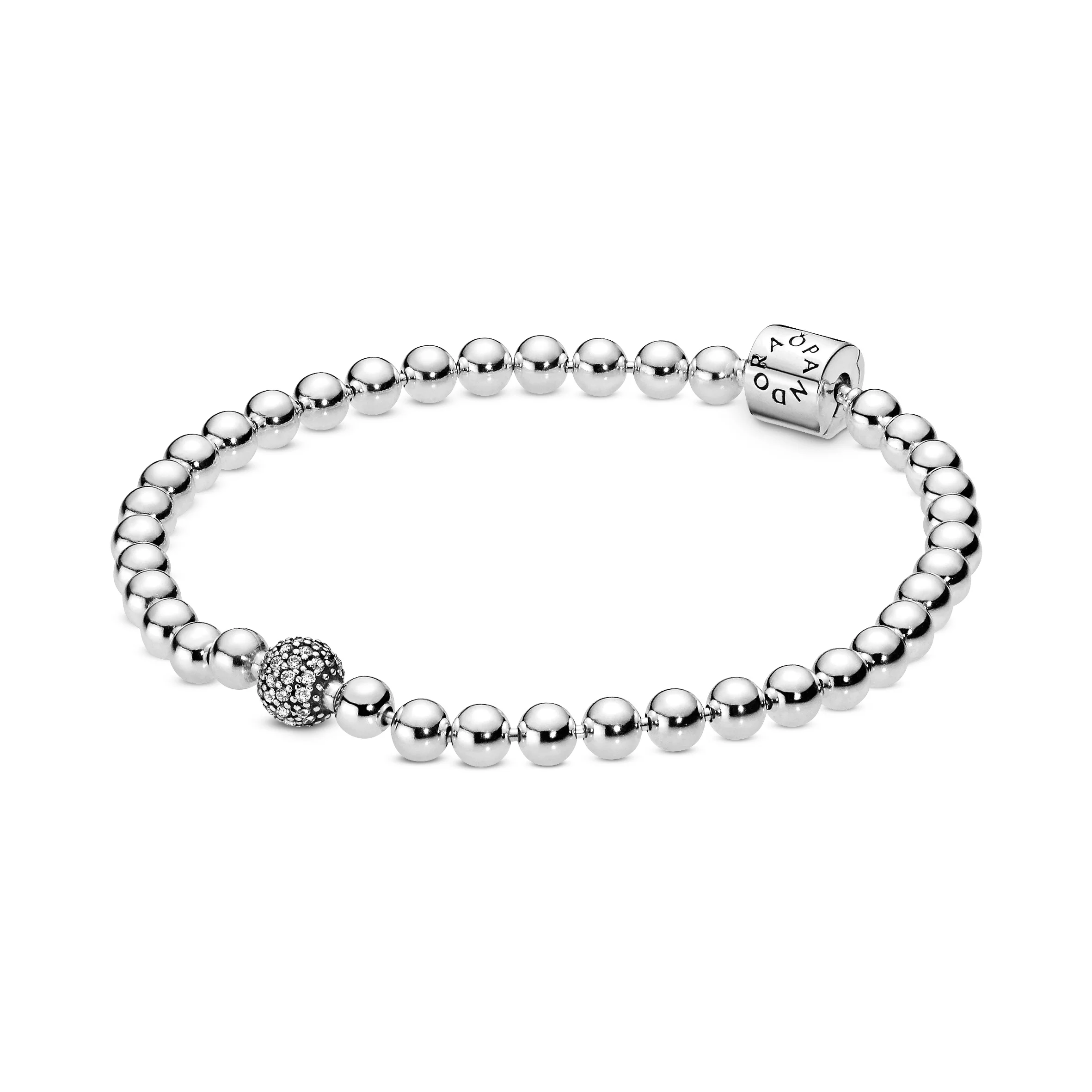 Beaded Sterling Silver Bracelet With Clear Cubic Zirconia - Image 2