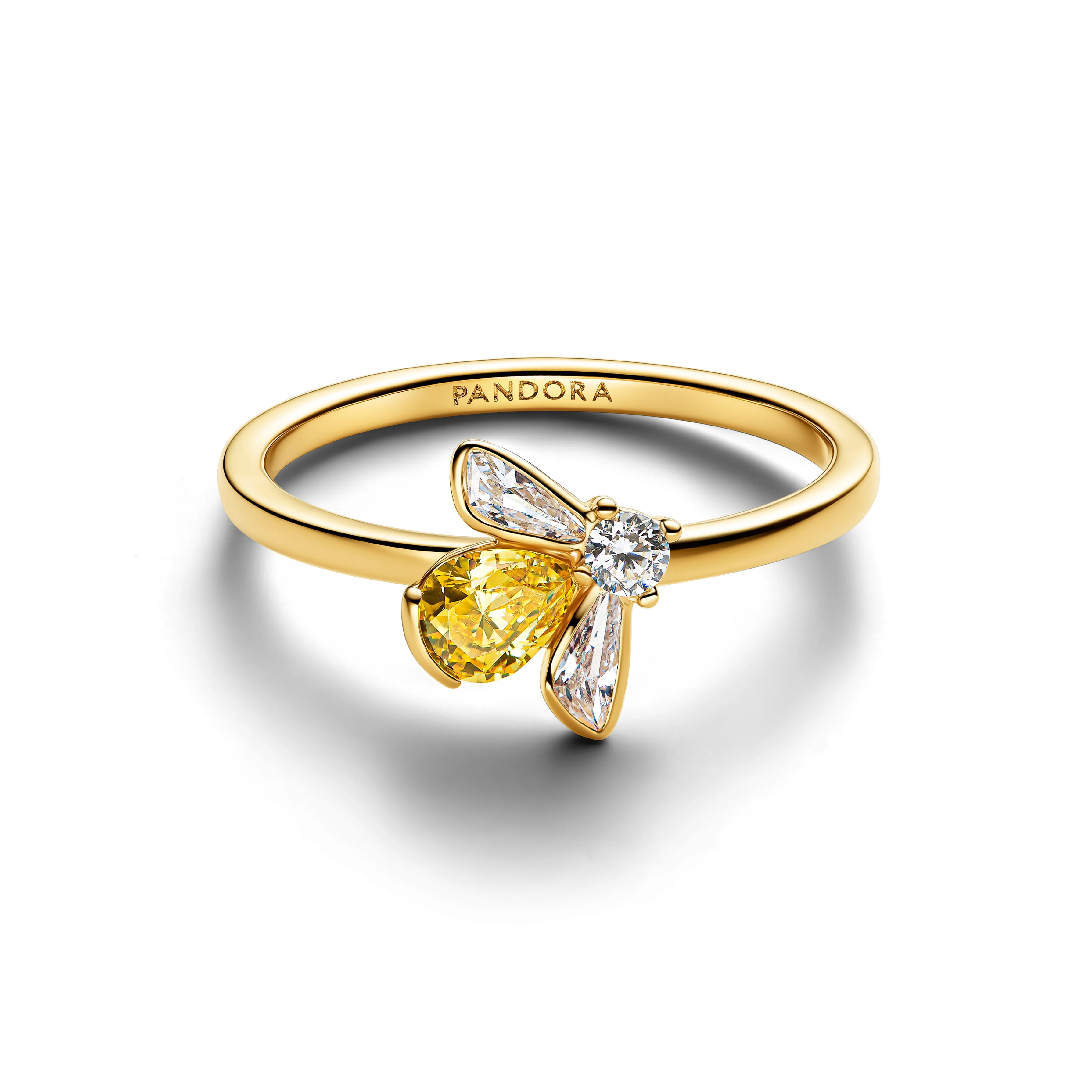 Bee 14K Gold-Plated Ring With Vibrant Yellow And Clear Cubic Zirconia - Image 2