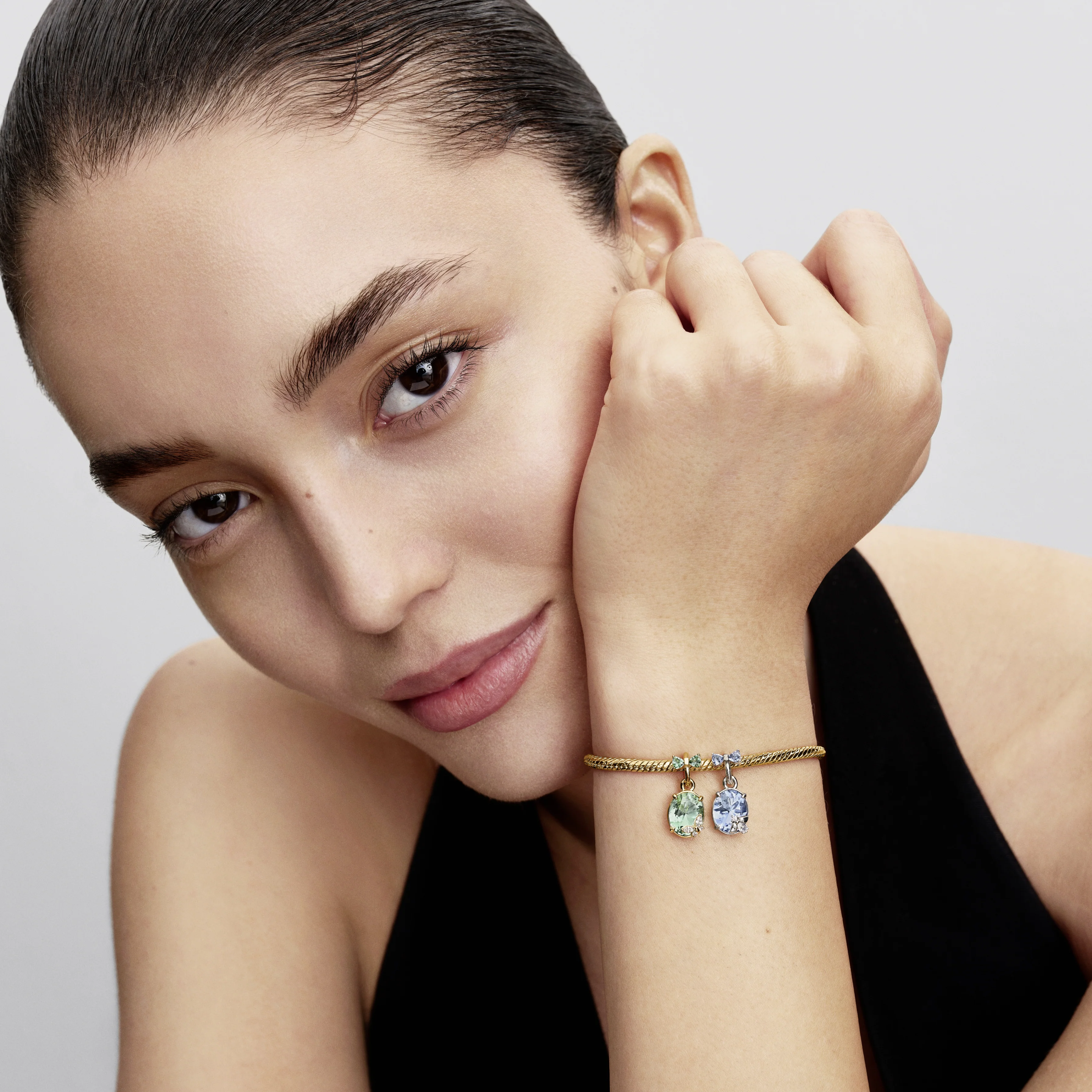Bee And Butterfly Sterling Silver And 14K Gold-Plated Splittable Dangle With Clear Cubic Zirconia, Green And Blue Crystal - Image 5