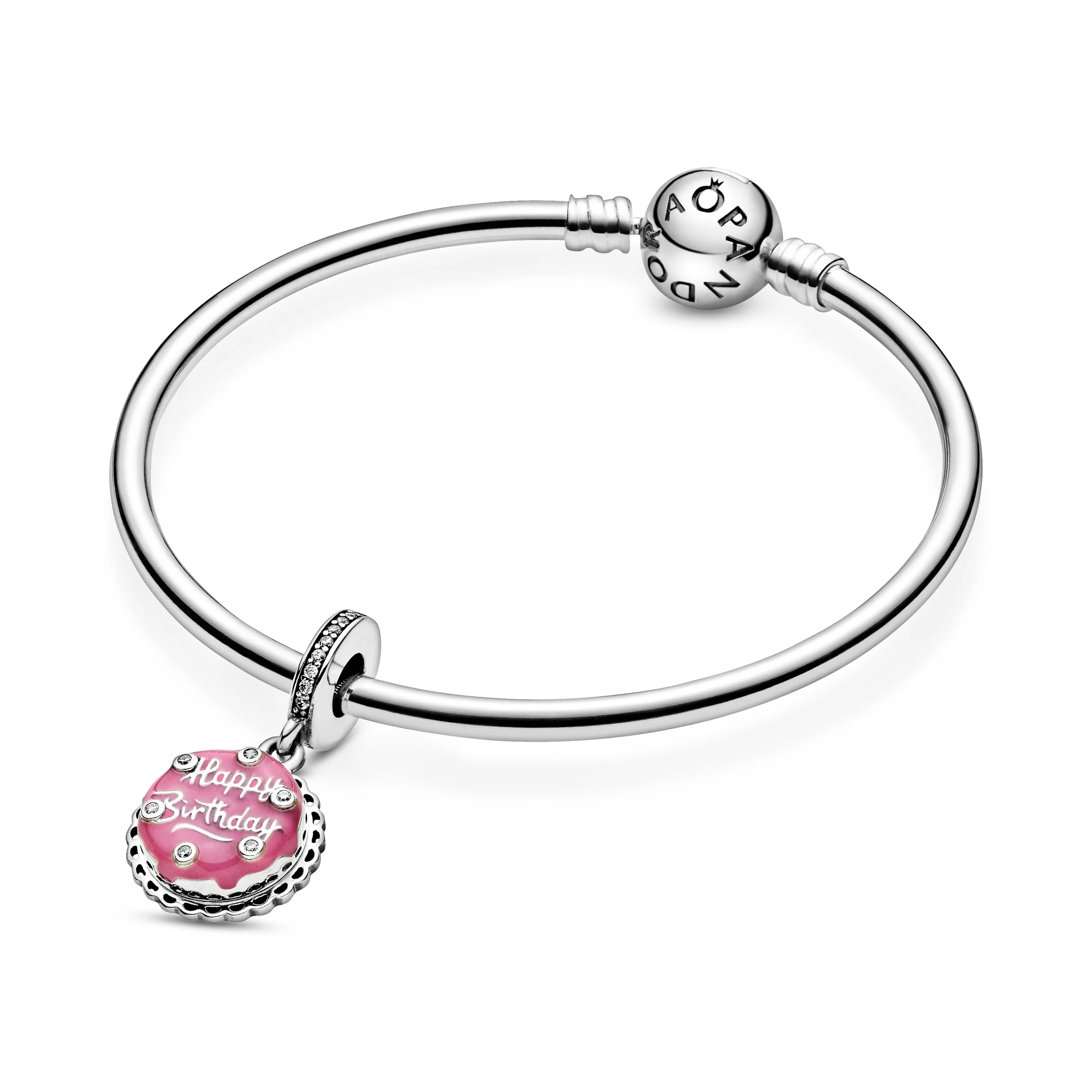 Birthday Cake Sterling Silver Dangle With Clear Cubic Zirconia And Pink Enamel - Image 6
