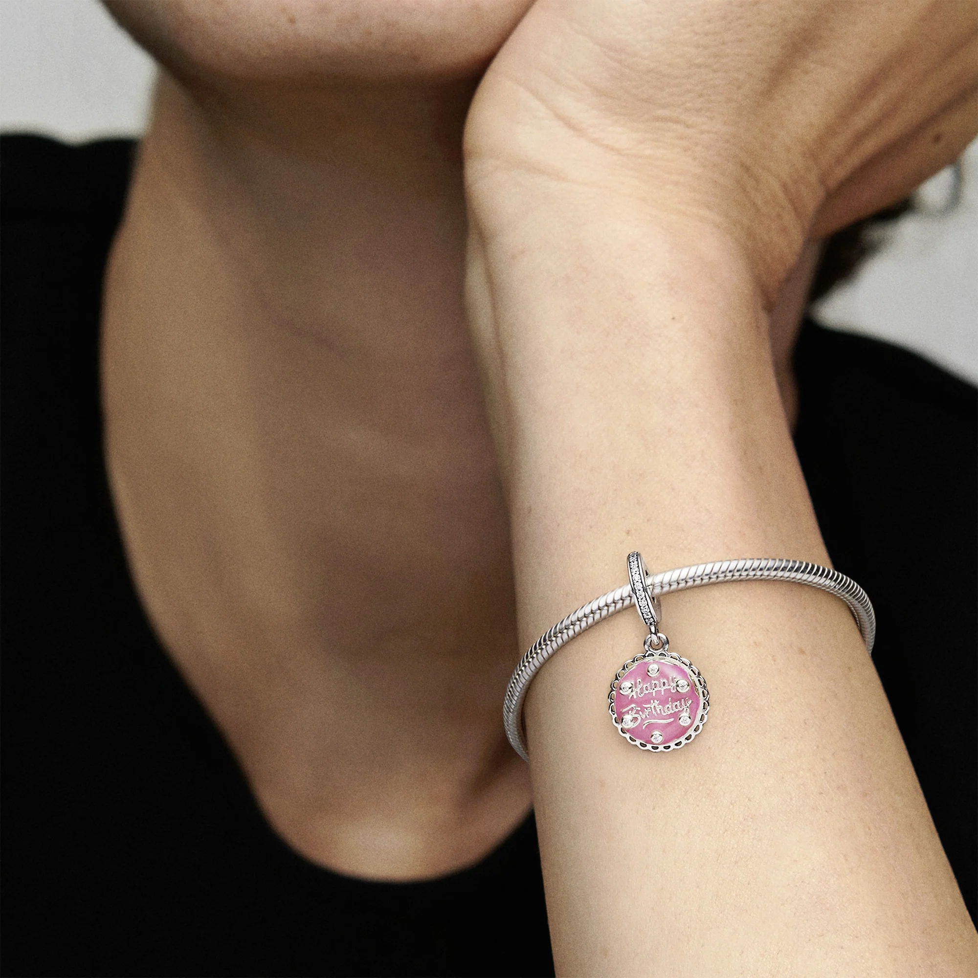 Birthday Cake Sterling Silver Dangle With Clear Cubic Zirconia And Pink Enamel - Image 7