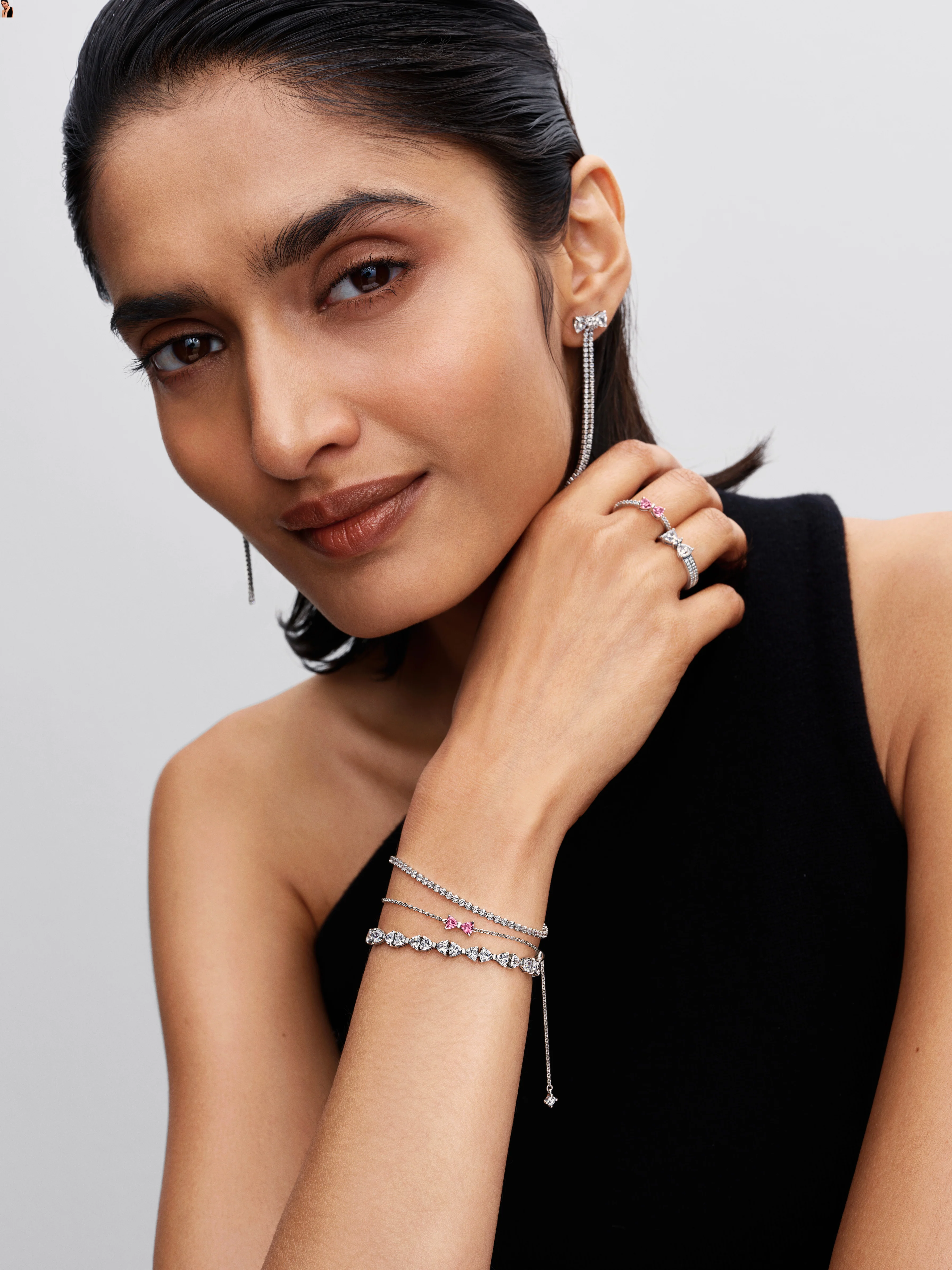 Bow Sterling Silver Bracelet With Fancy Pink And Clear Cubic Zirconia - Image 2