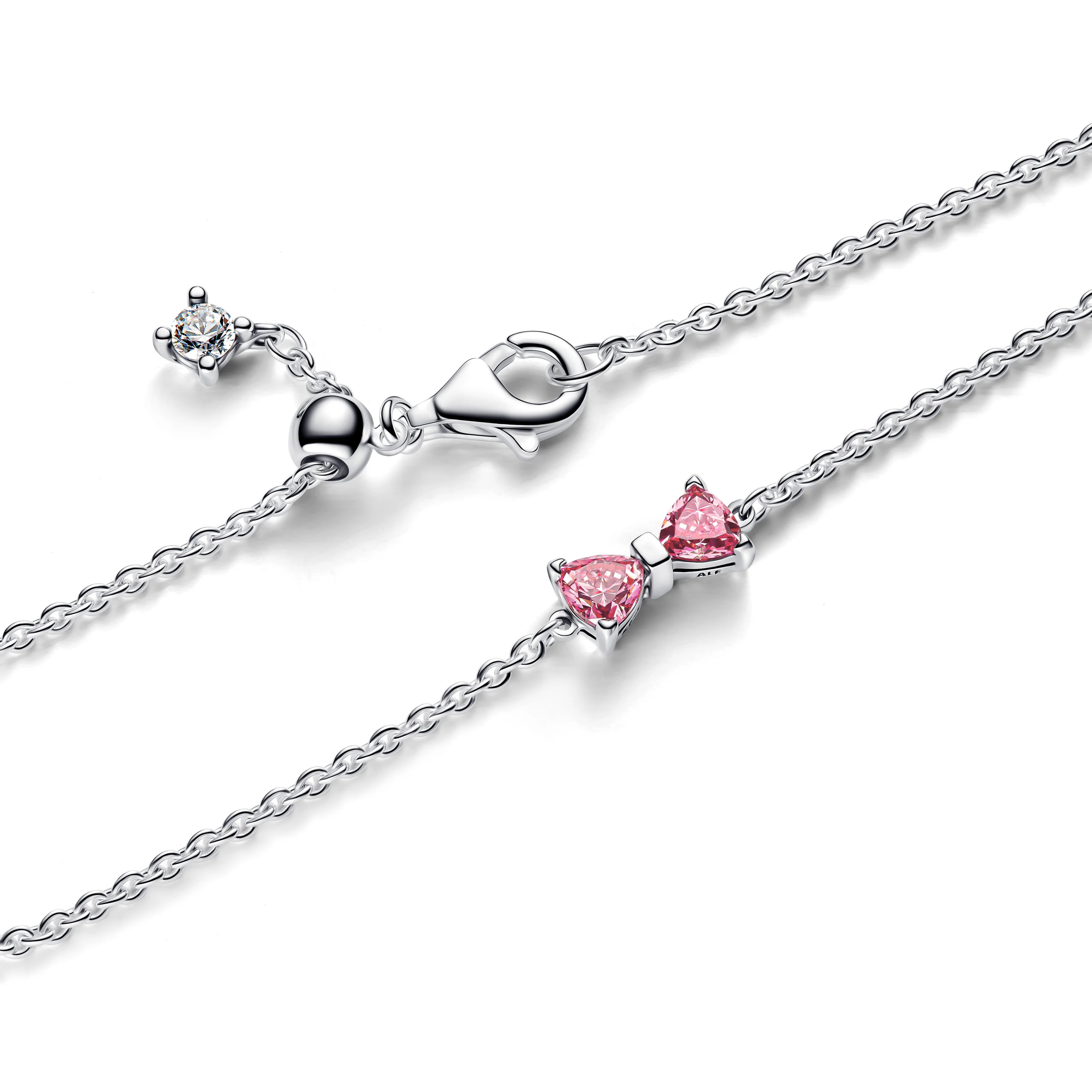Bow Sterling Silver Bracelet With Fancy Pink And Clear Cubic Zirconia - Image 3