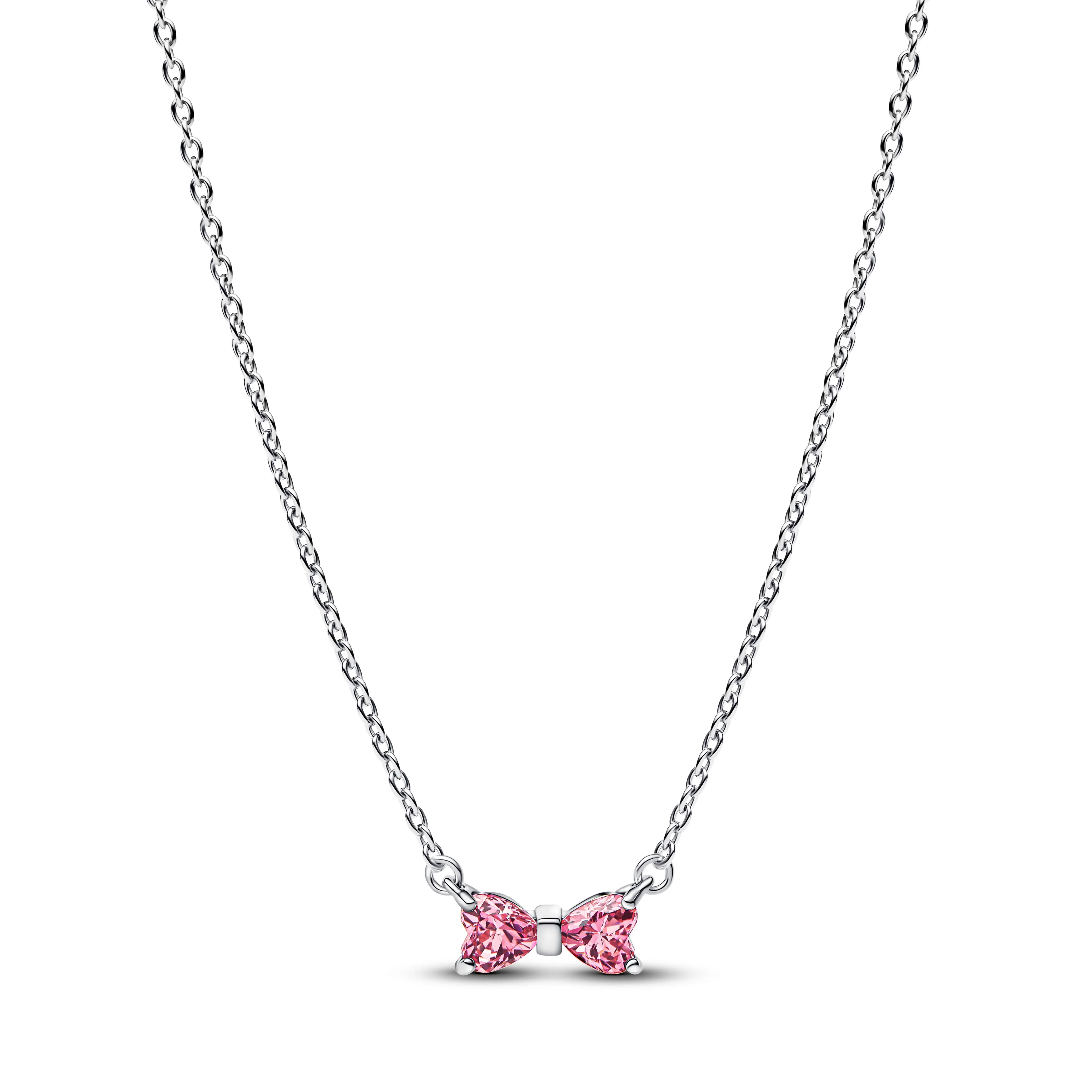 Bow Sterling Silver Collier With Fancy Pink And Clear Cubic Zirconia