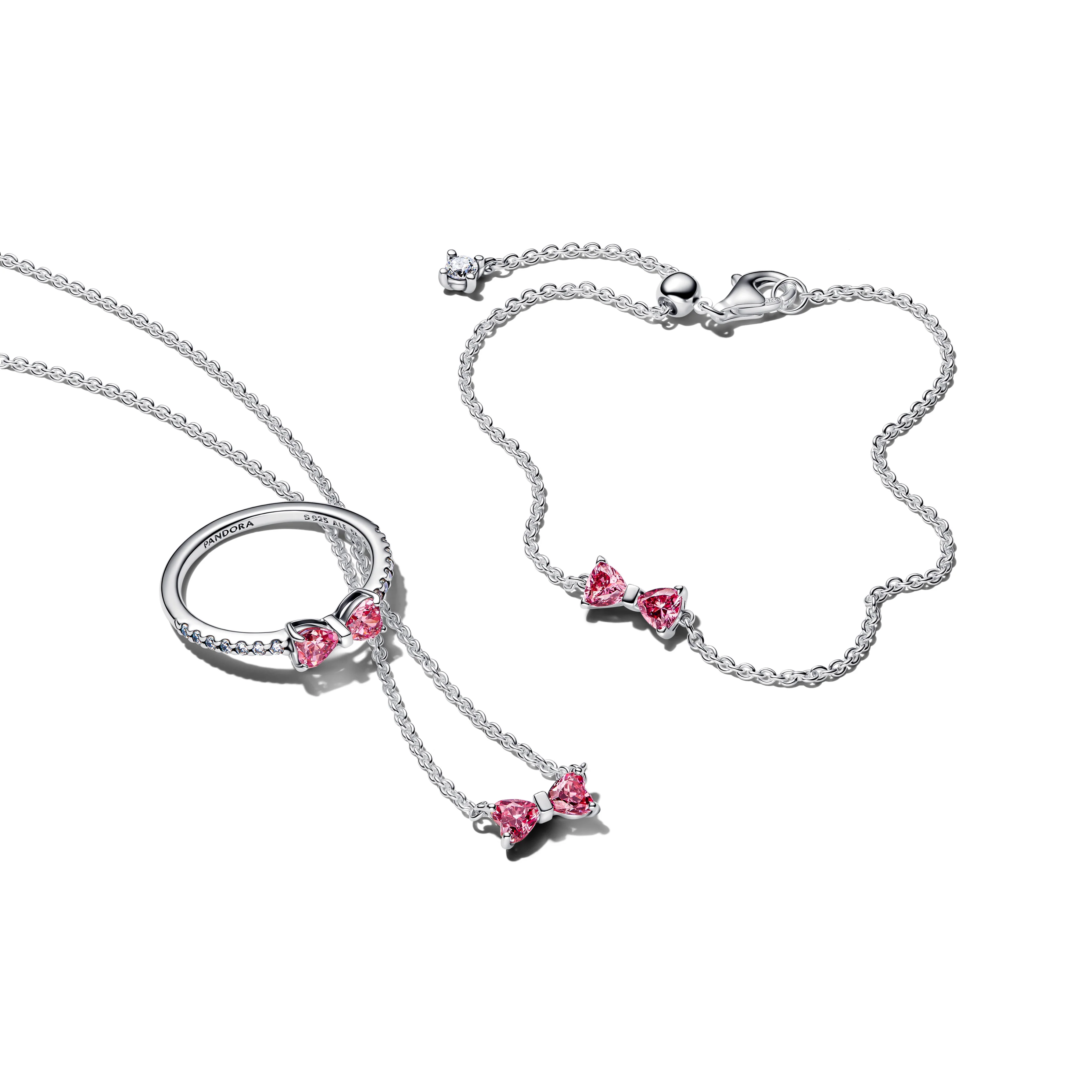 Bow Sterling Silver Collier With Fancy Pink And Clear Cubic Zirconia - Image 4