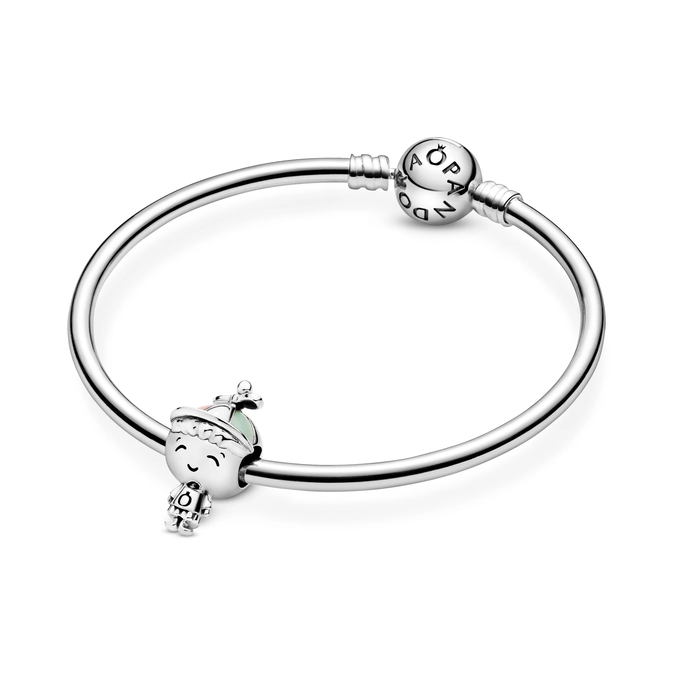 Boy Silver Charm With Pink And Green Enamel - Image 6