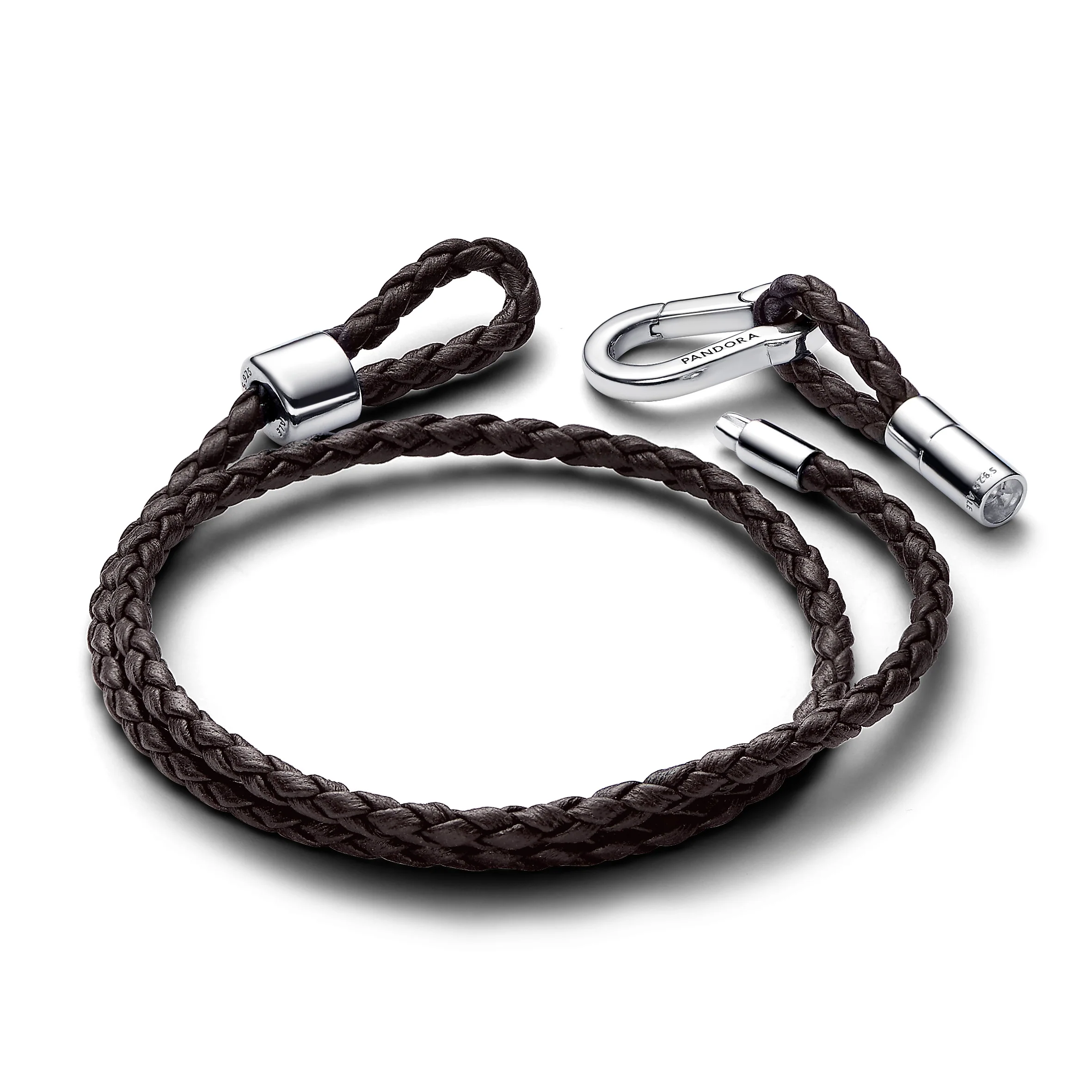 Brown Braided Double Leather Bracelet With Sterling Silver Clasp - Image 4