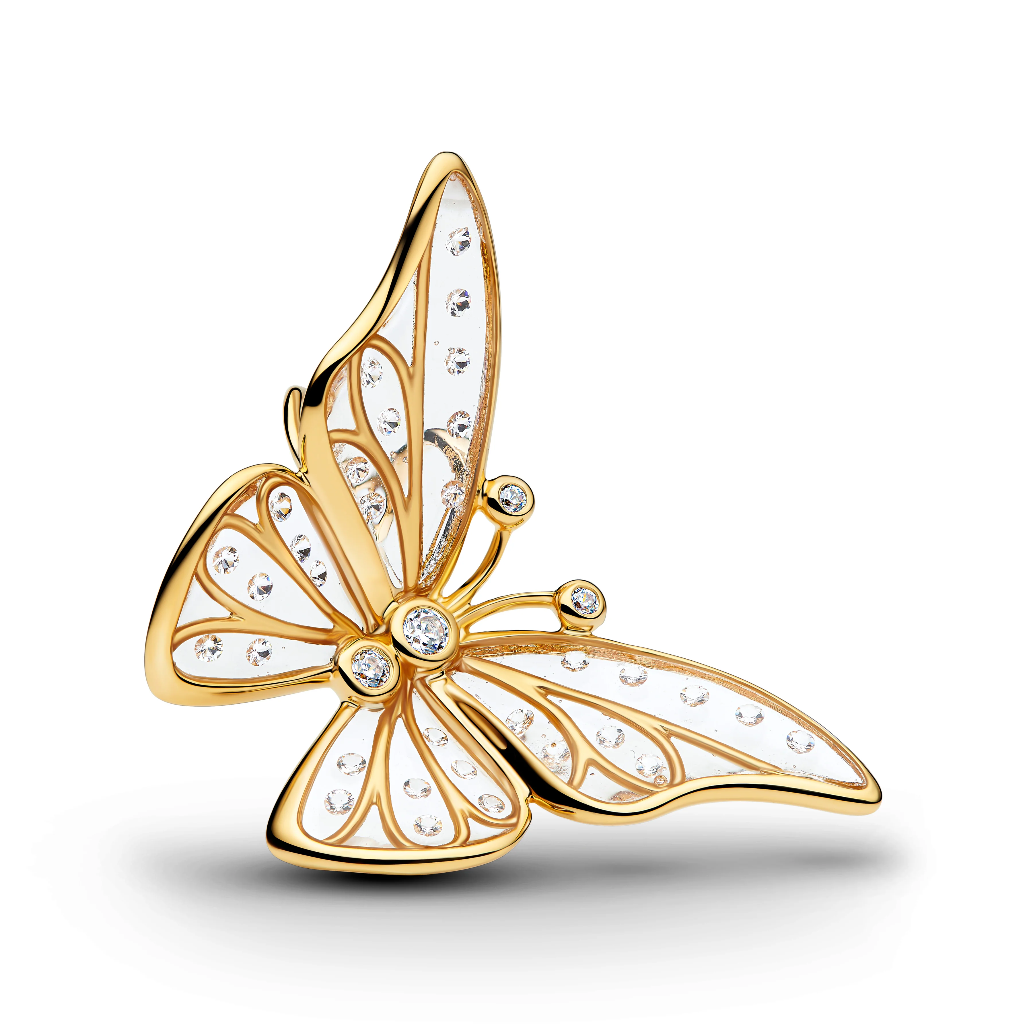 Butterfly 14K Gold-Plated Charm With Clear Cubic Zirconia And Clear Uv Resin
