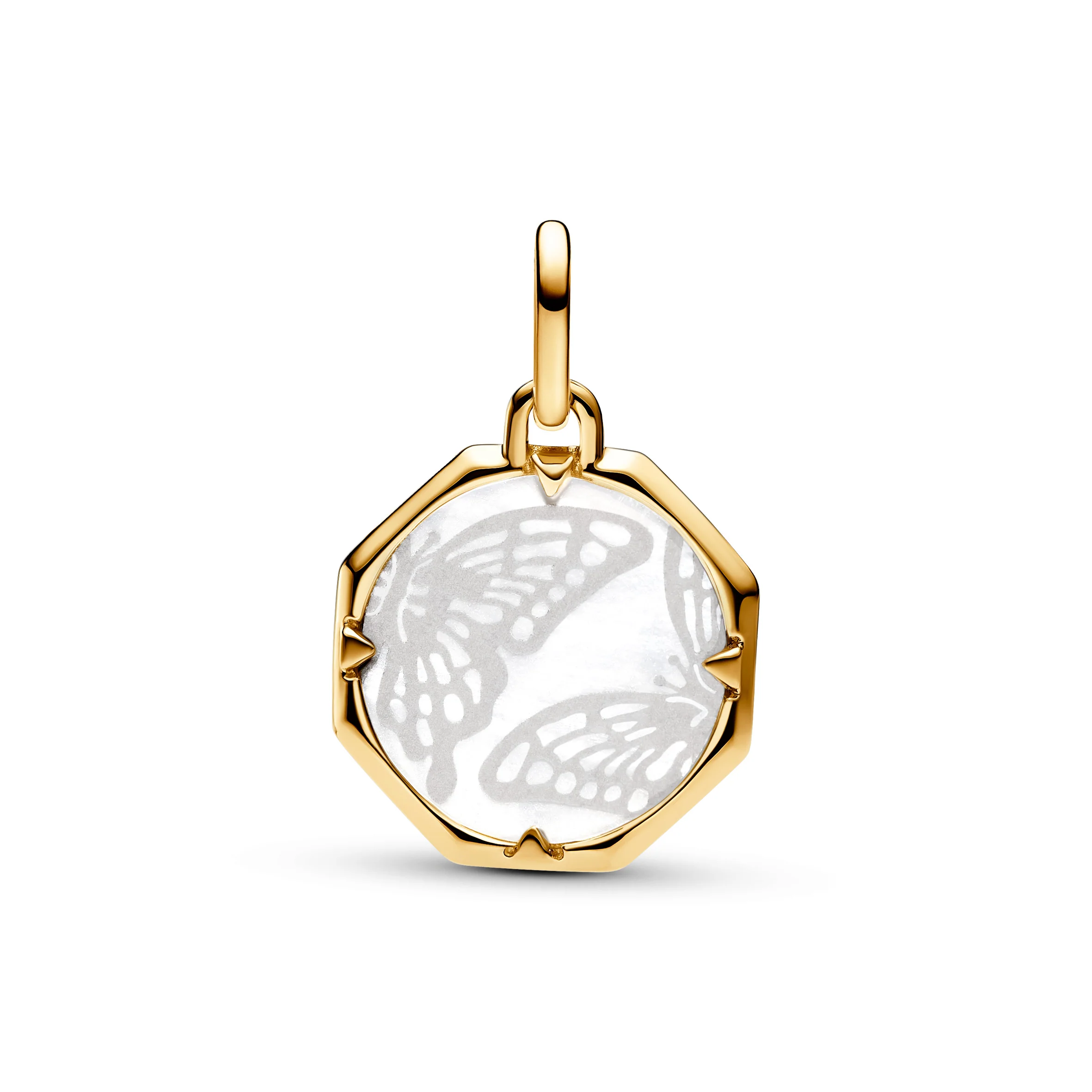 Butterfly 14K Gold-Plated Medallion With Clear Cubic Zirconia And White Bioresin Man-Made Mother Of Pearl - Image 4