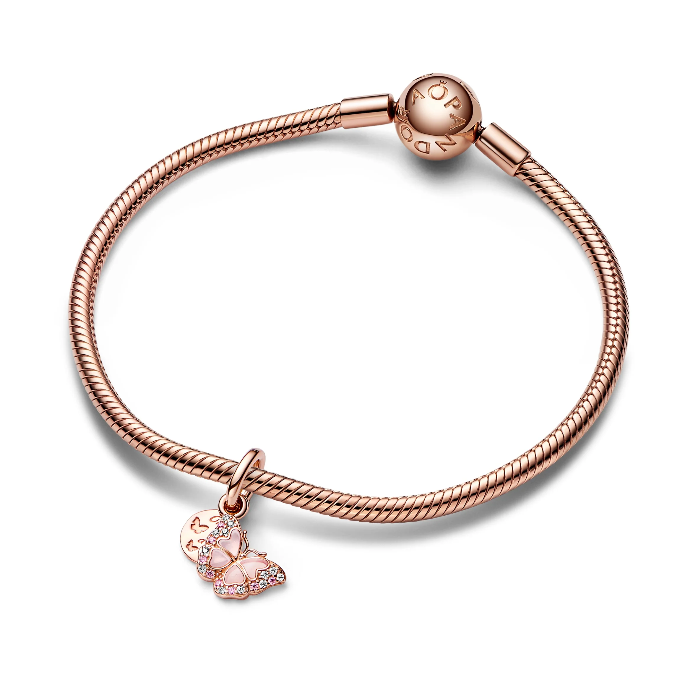 Butterfly 14K Rose Gold-Plated Dangle With Fancy Fairy Tale Pink And Clear Cubic Zirconia, Transparent Pink Plique A Jour Enamel - Image 3