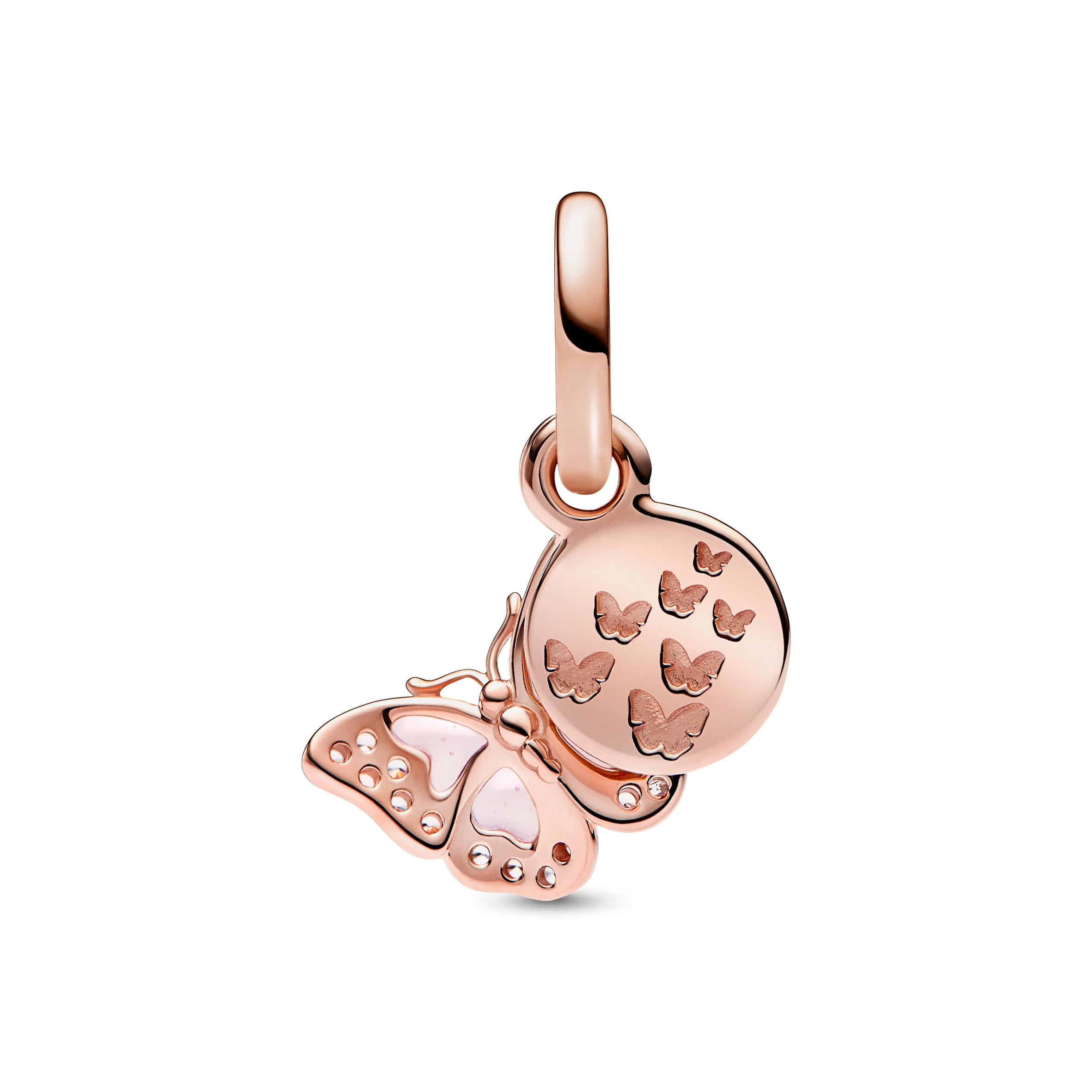 Butterfly 14K Rose Gold-Plated Dangle With Fancy Fairy Tale Pink And Clear Cubic Zirconia, Transparent Pink Plique A Jour Enamel - Image 4