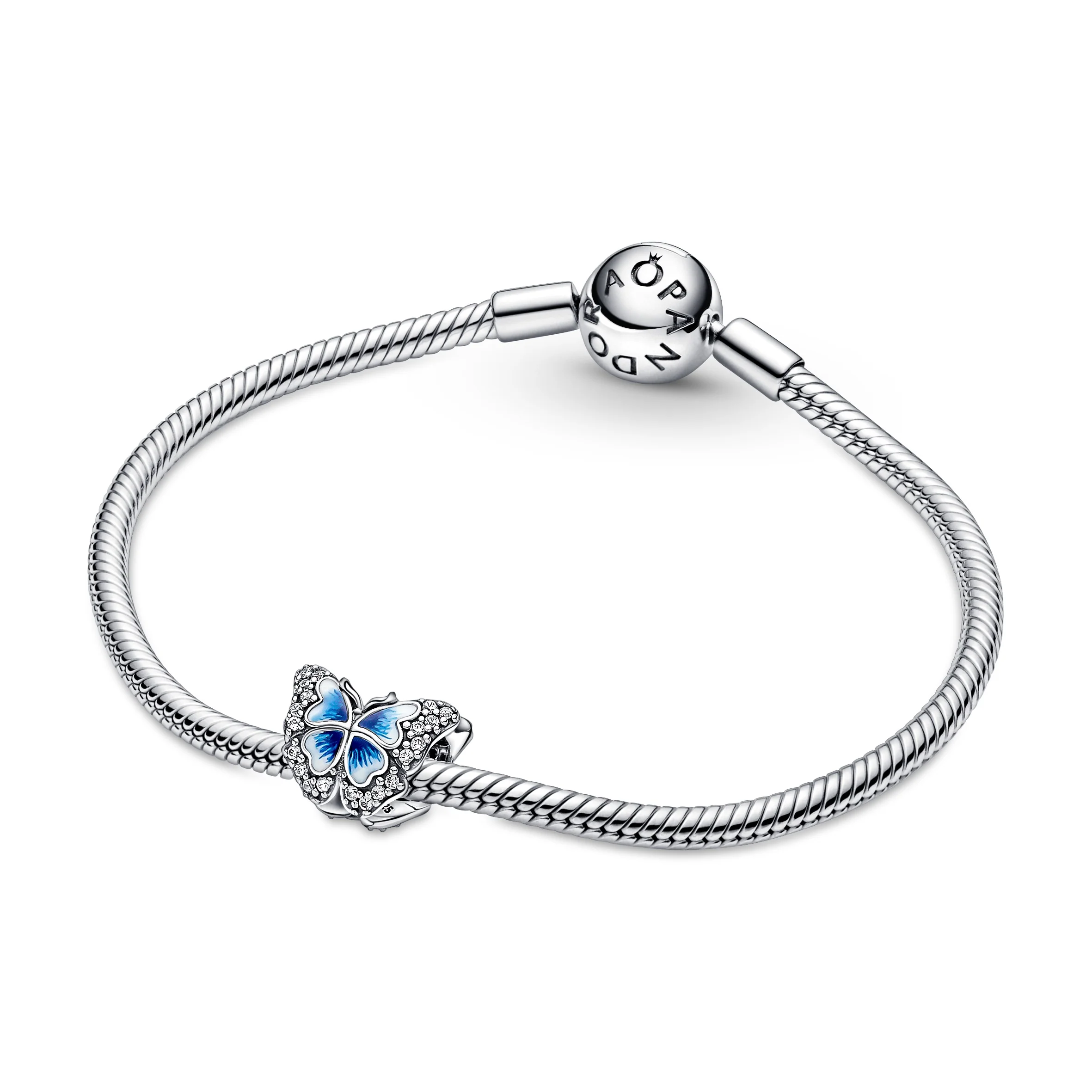 Butterfly Sterling Silver Charm With Clear Cubic Zirconia And Shaded Blue And White Enamel - Image 4