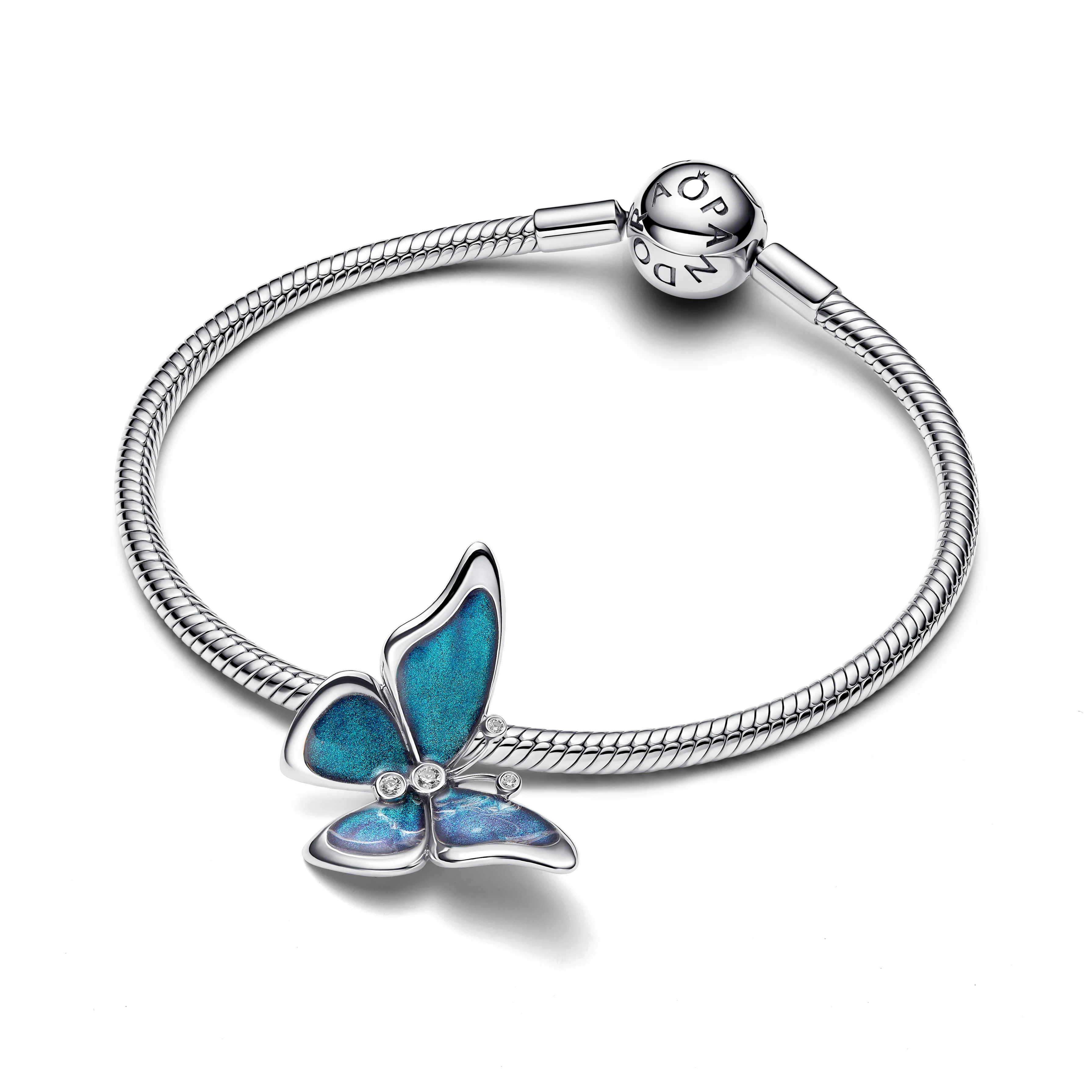 Butterfly Sterling Silver Charm With Clear Cubic Zirconia, Black, Teal And Purple Enamel - Image 4