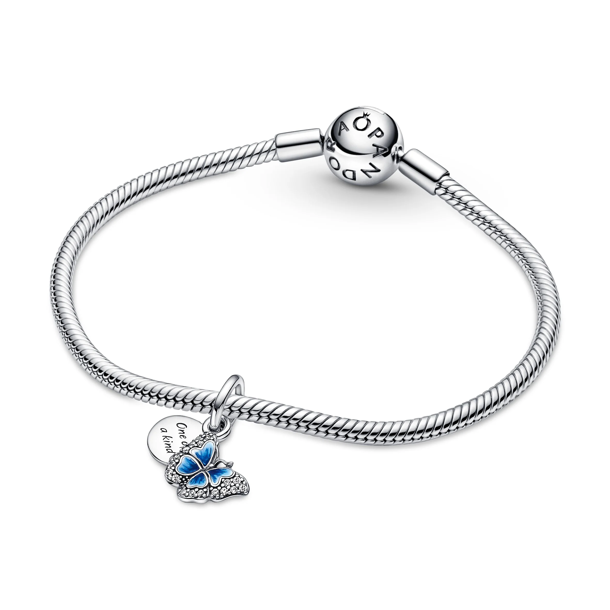 Butterfly Sterling Silver Dangle With Clear Cubic Zirconia, Shaded Blue And White Enamel - Image 4
