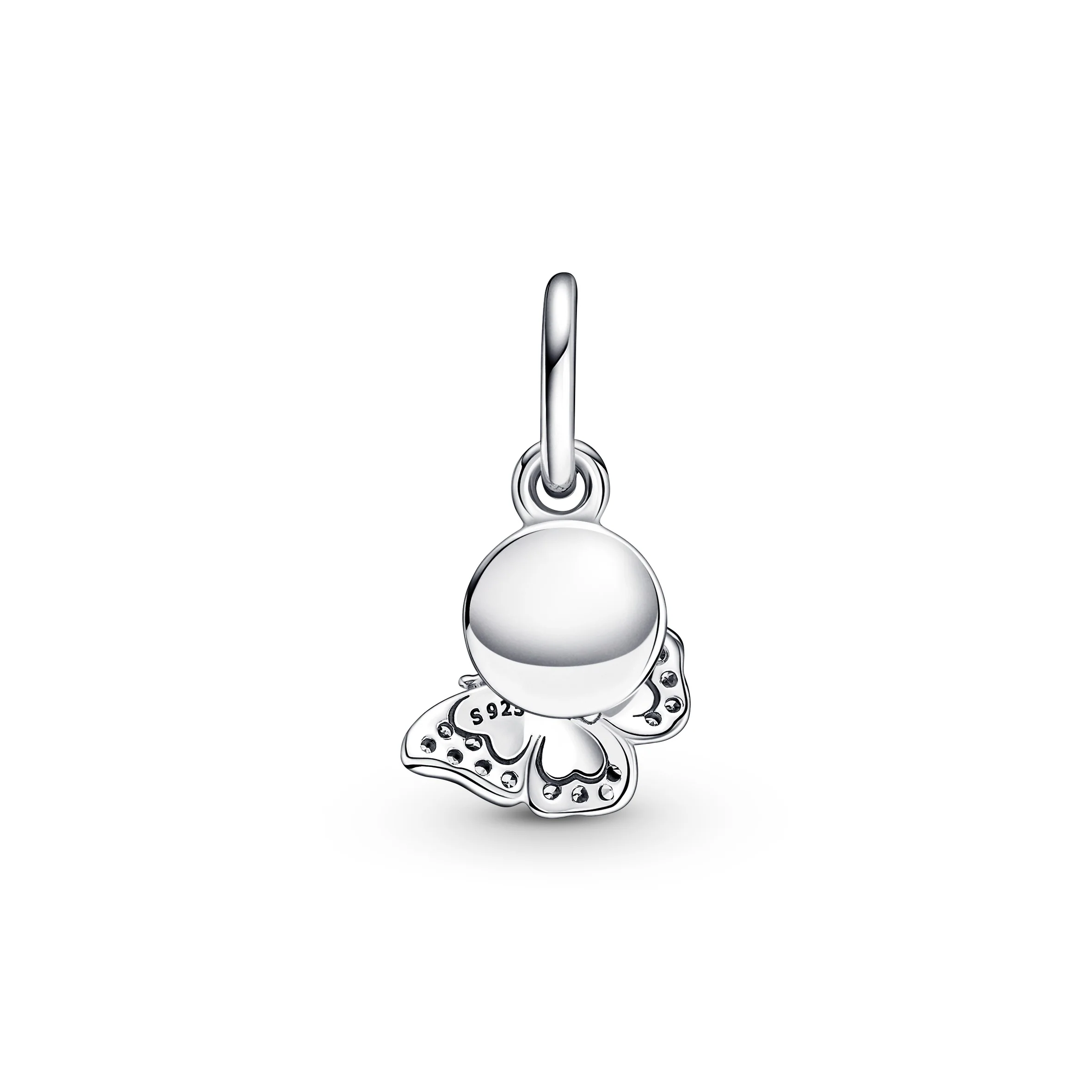 Butterfly Sterling Silver Dangle With Clear Cubic Zirconia, Shaded Blue And White Enamel - Image 5
