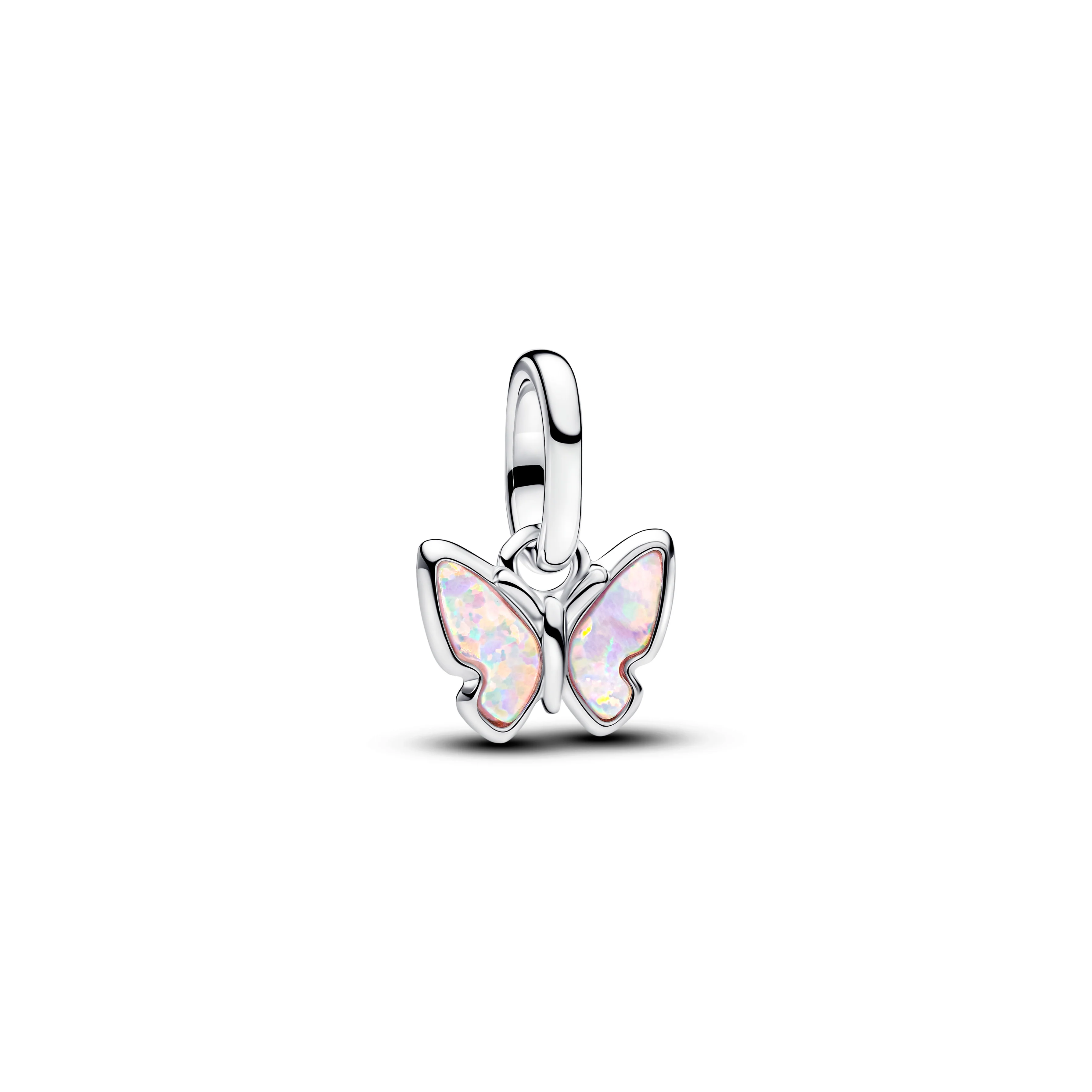 Butterfly Sterling Silver Mini Dangle With Pink Lab-Created Opal