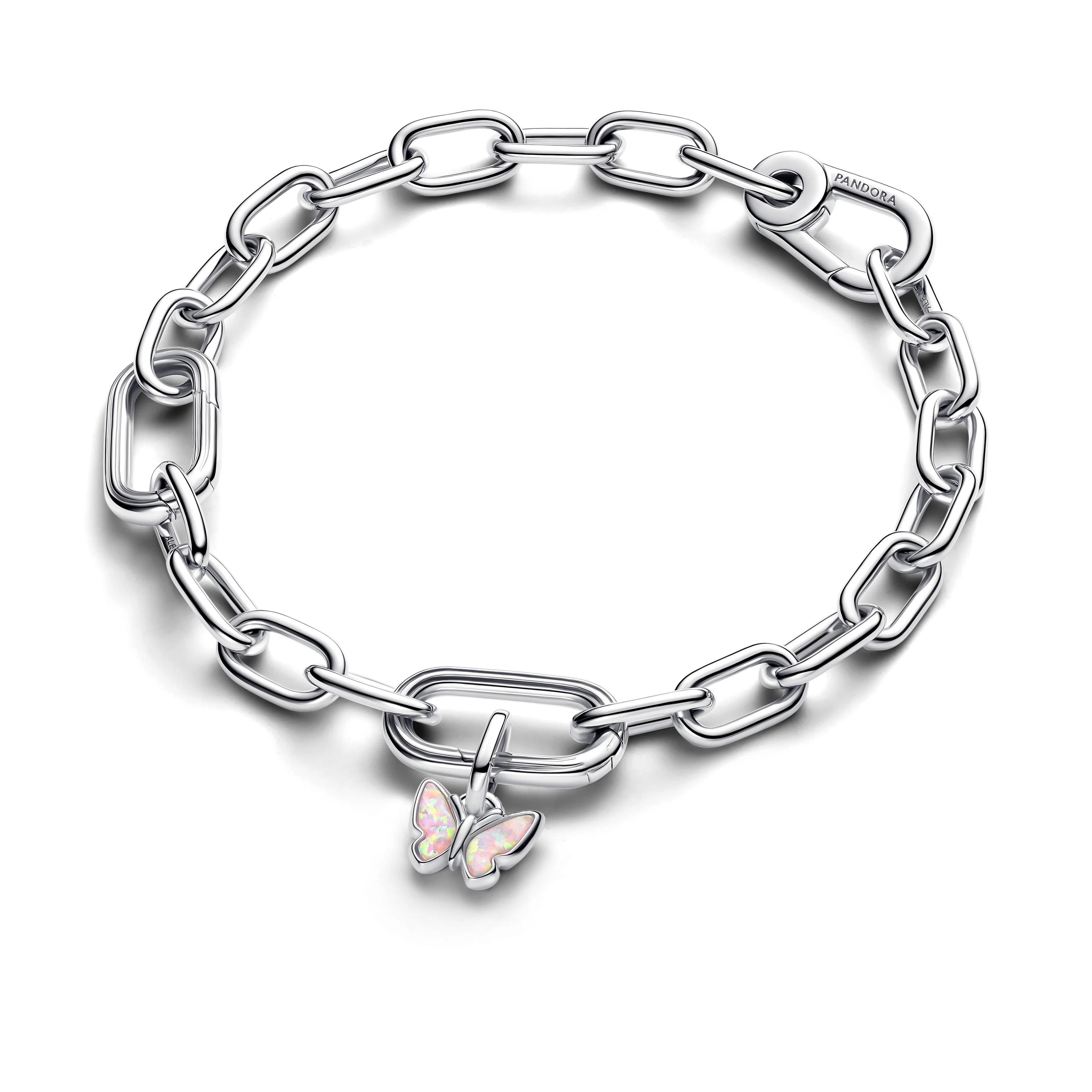 Butterfly Sterling Silver Mini Dangle With Pink Lab-Created Opal - Image 3