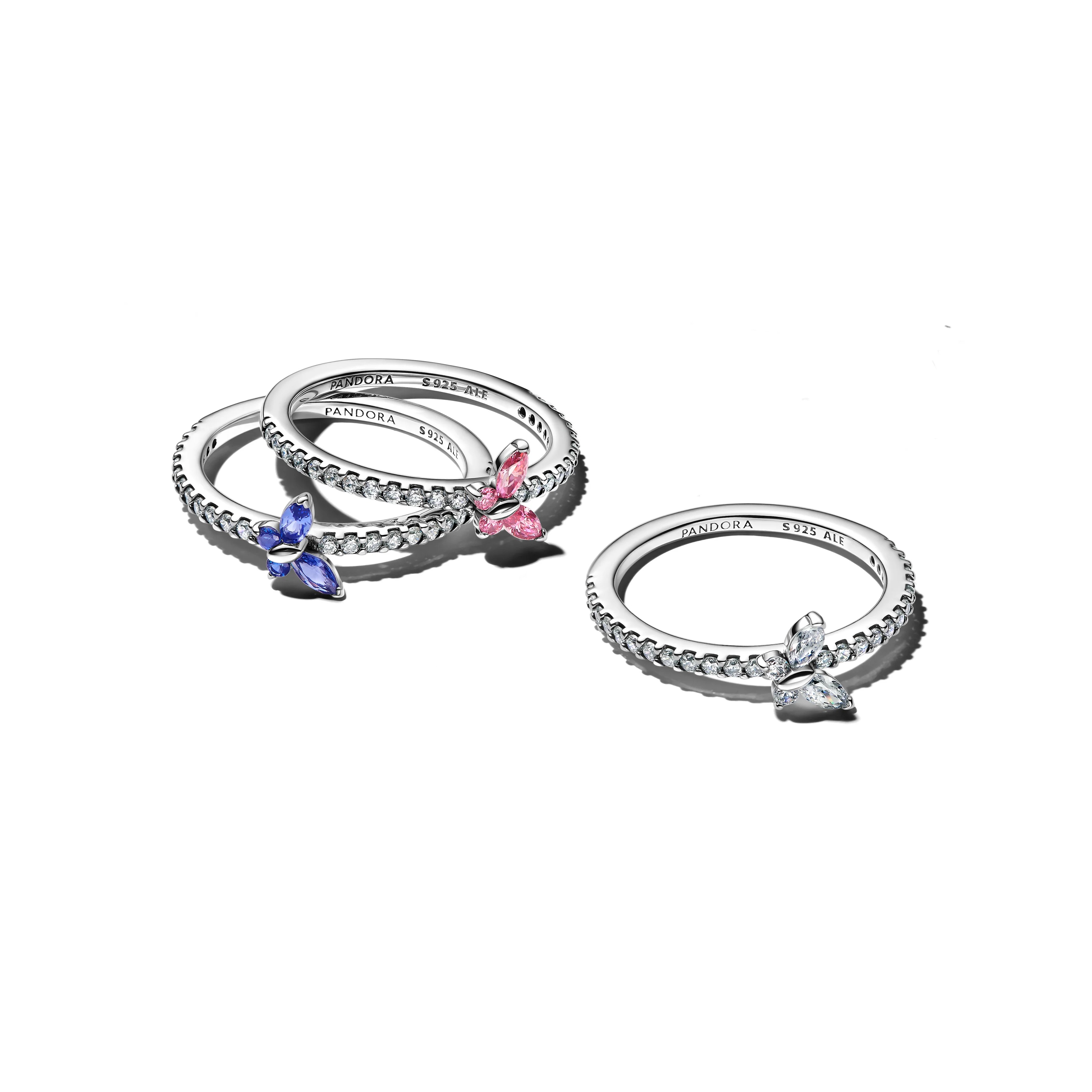 Butterfly Sterling Silver Ring With Cornflower Blue Crystal And Clear Cubic Zirconia - Image 3