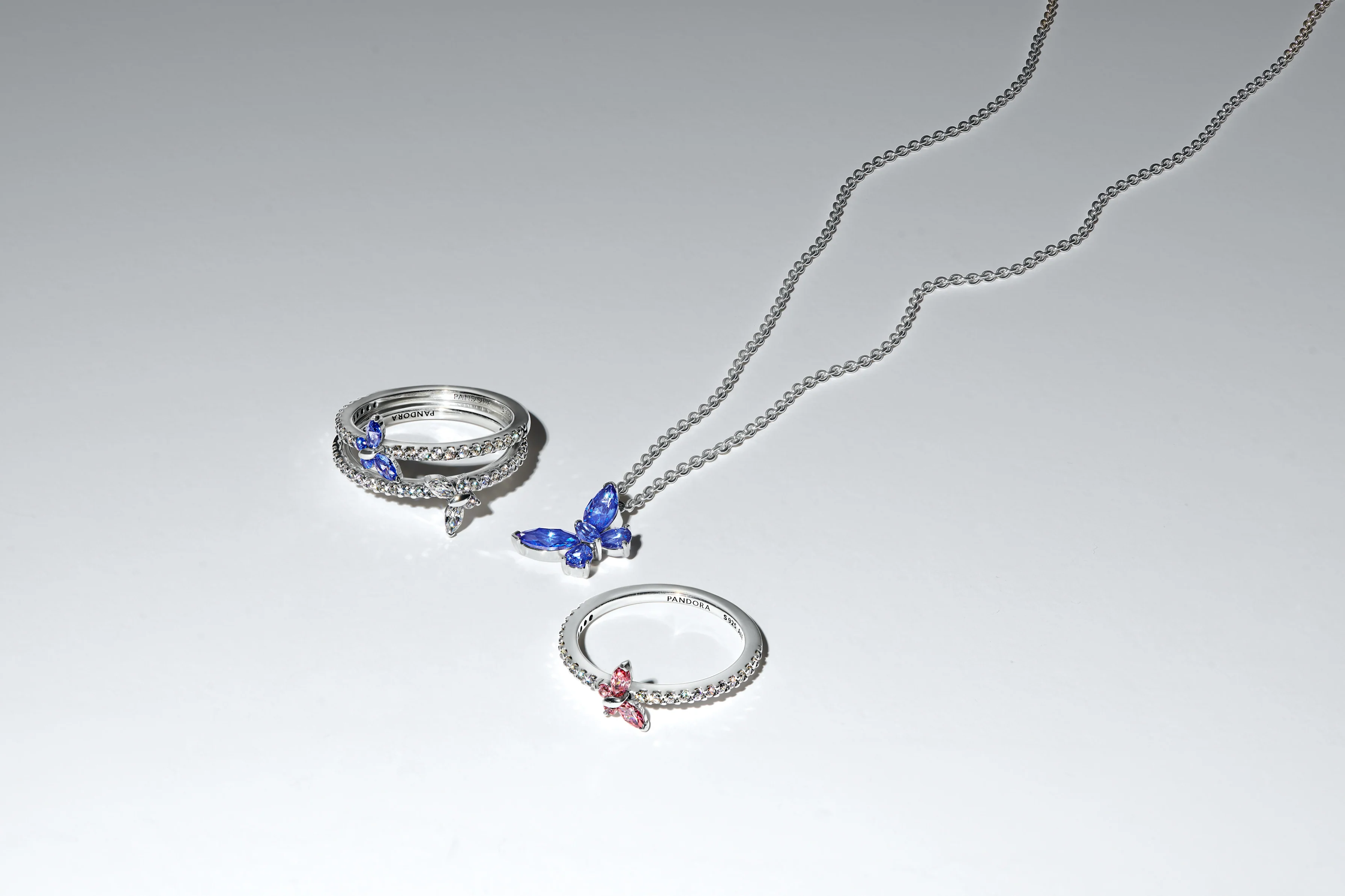 Butterfly Sterling Silver Ring With Cornflower Blue Crystal And Clear Cubic Zirconia - Image 4