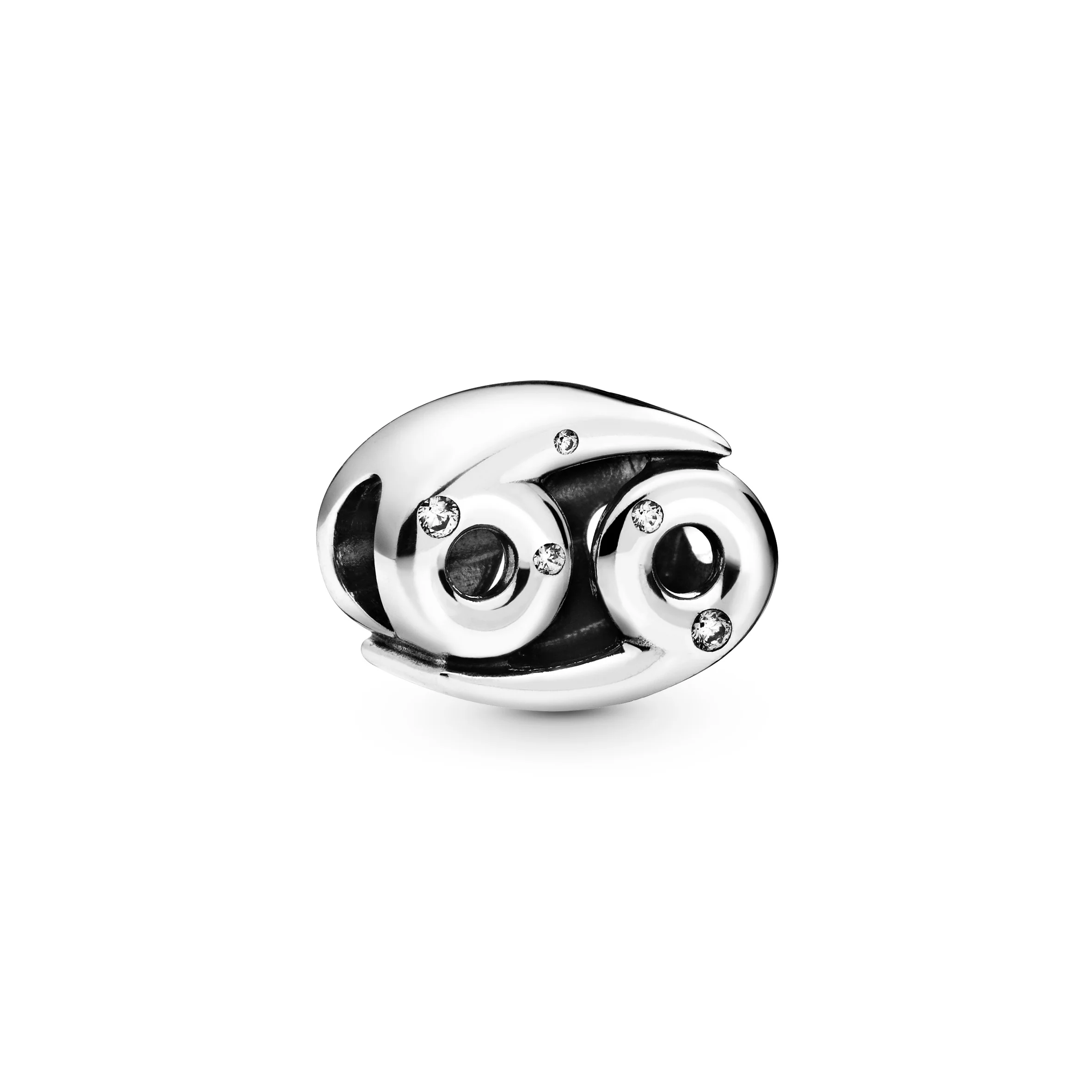 Cancer Sterling Silver Charm With Clear Cubic Zirconia
