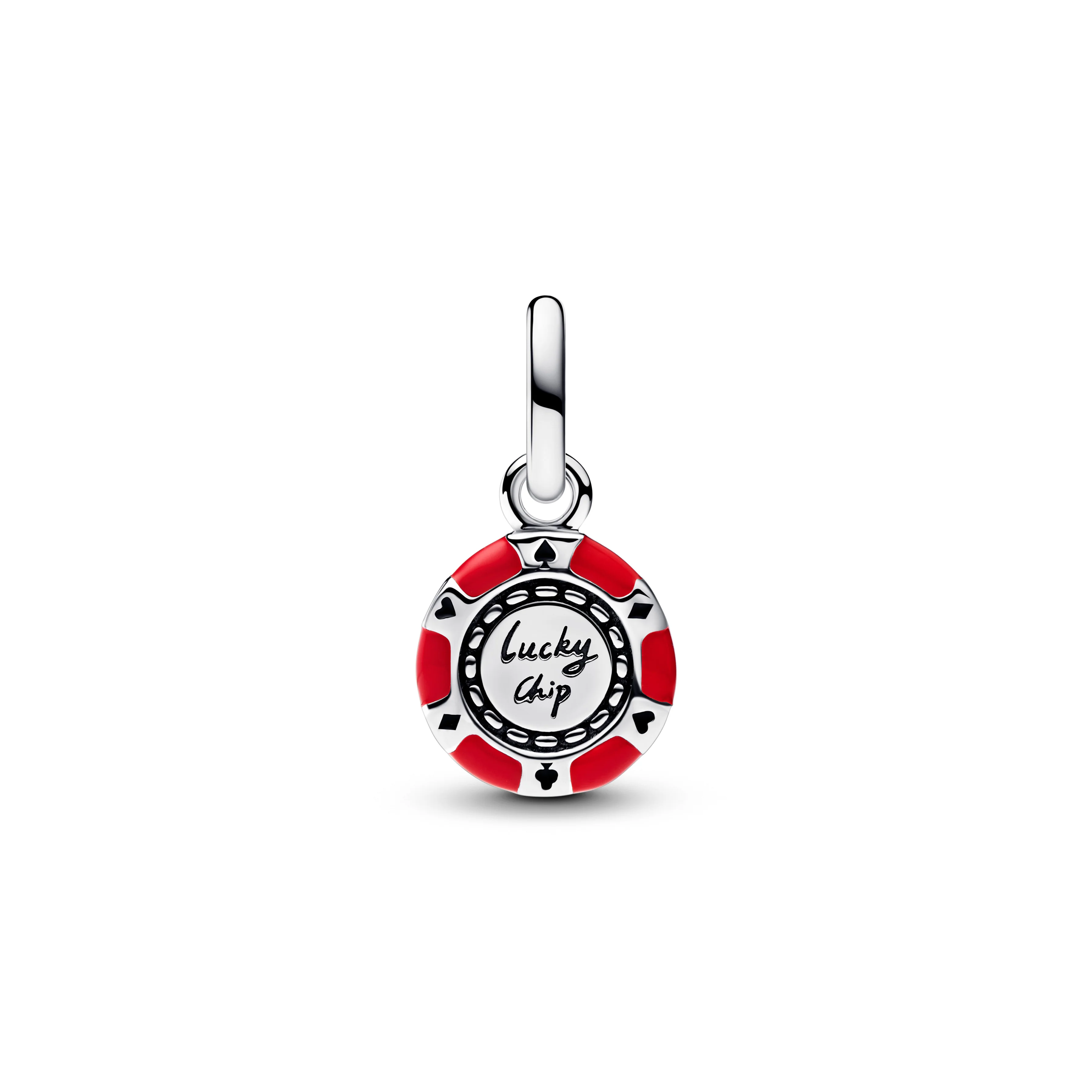 Casino Token Sterling Silver Dangle With Clear Cubic Zirconia, Red And Black Enamel - Image 3