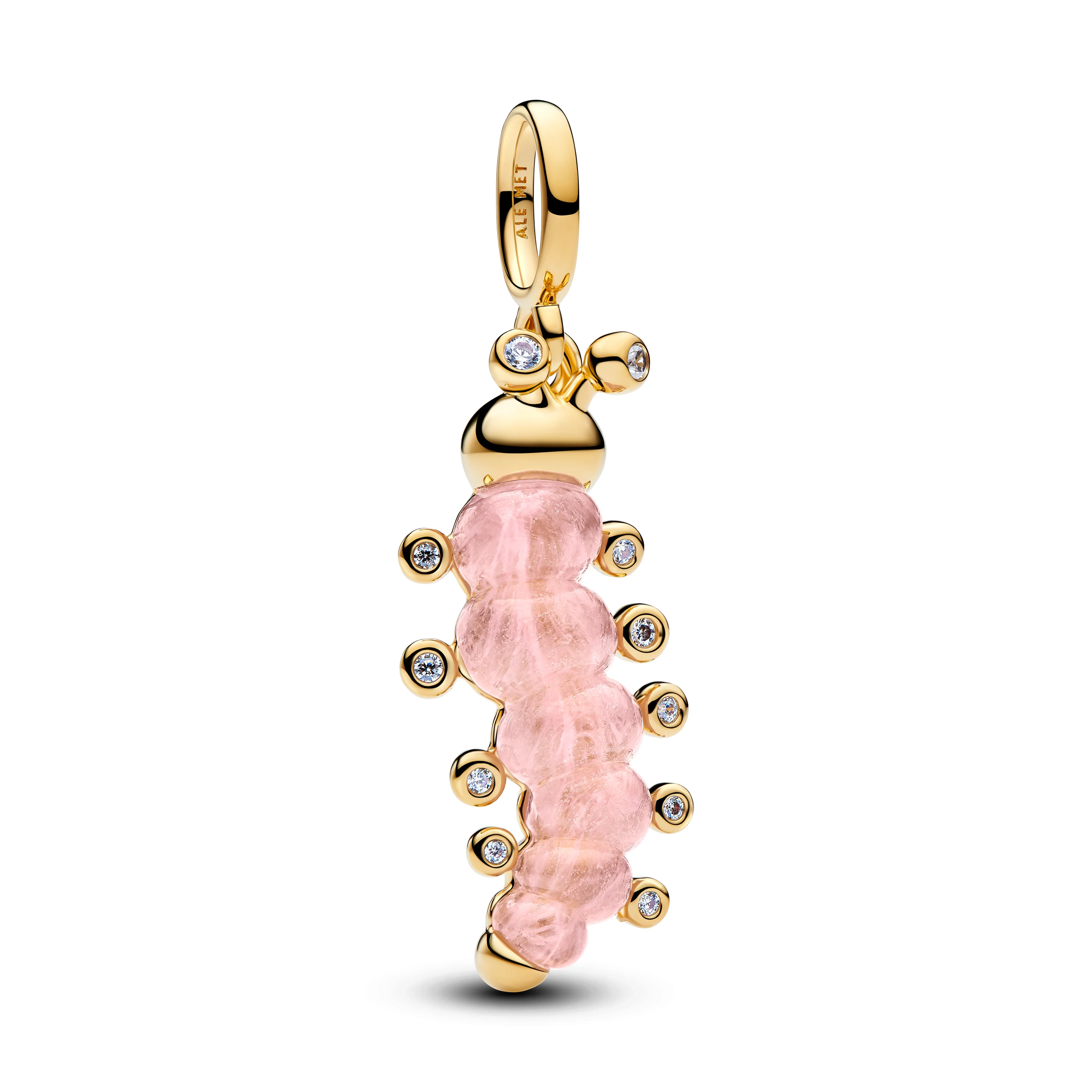 Caterpillar 14K Gold-Plated Dangle With Clear Cubic Zirconia And Pink Murano Glass